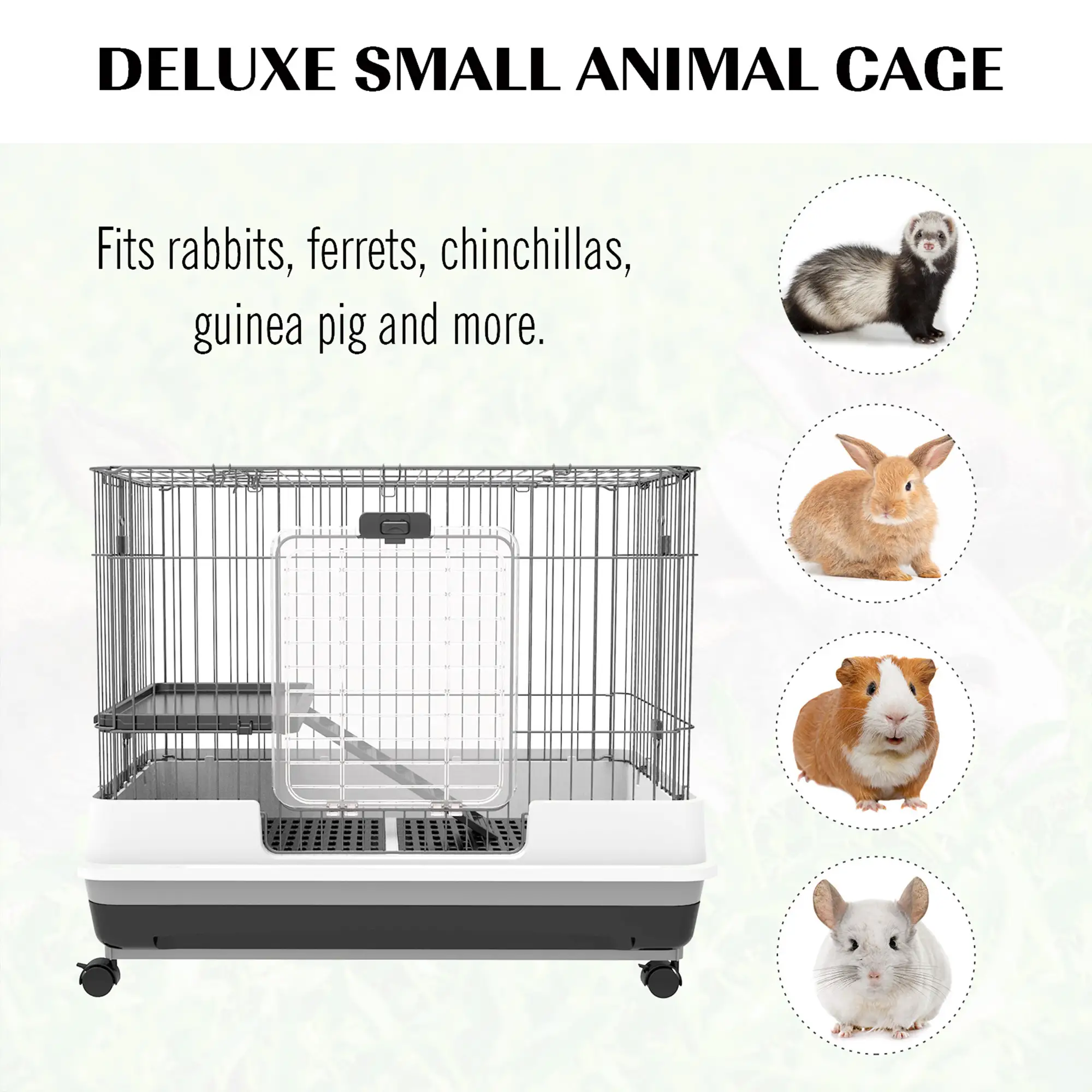 28"H 2-Level Rabbit Hutch, Lockable Wheels, Slide-Out Tray, Black - Image 4