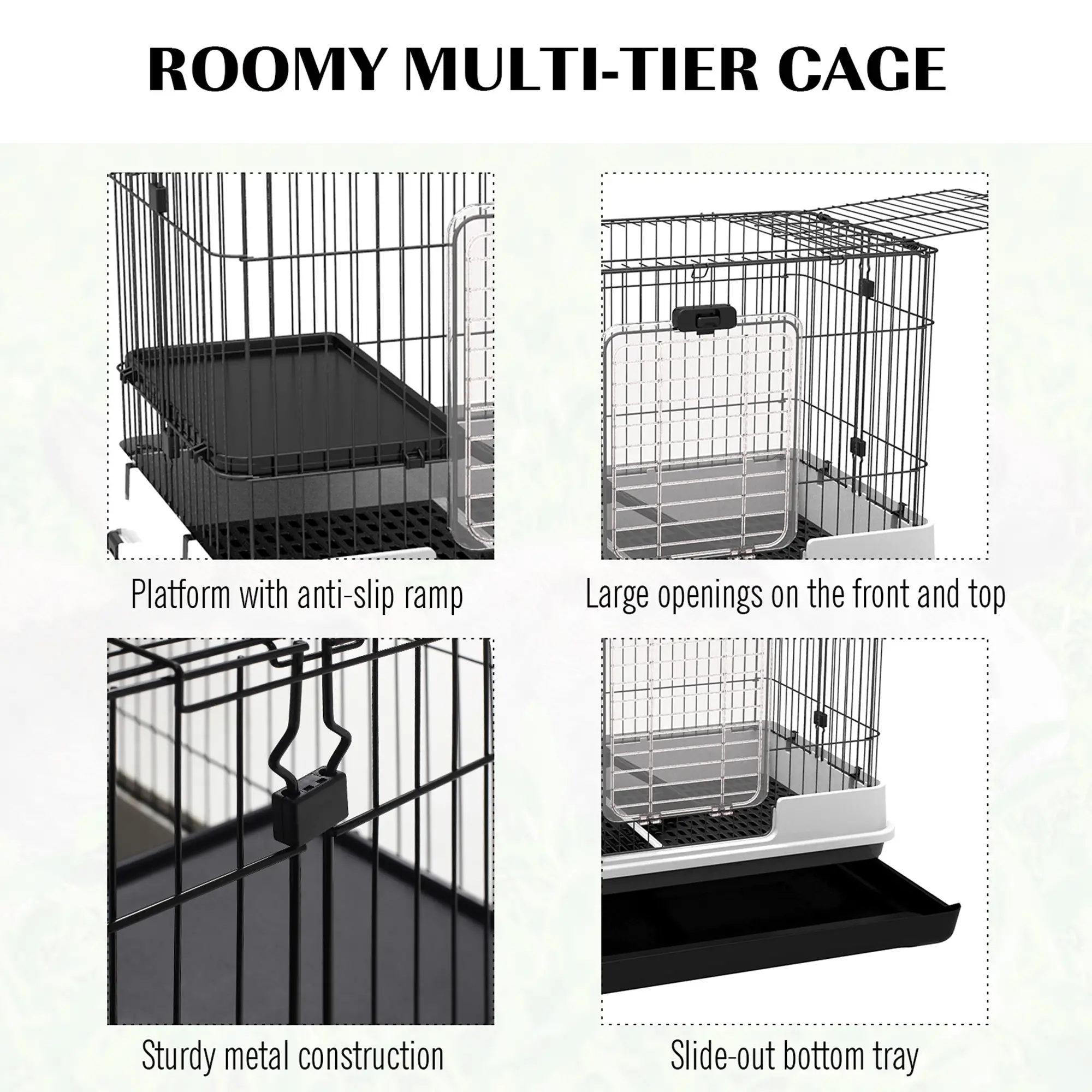 28"H 2-Level Rabbit Hutch, Lockable Wheels, Slide-Out Tray, Black - Image 5