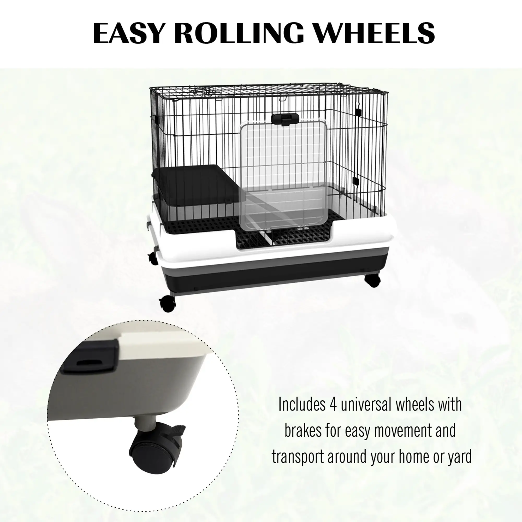 28"H 2-Level Rabbit Hutch, Lockable Wheels, Slide-Out Tray, Black - Image 6