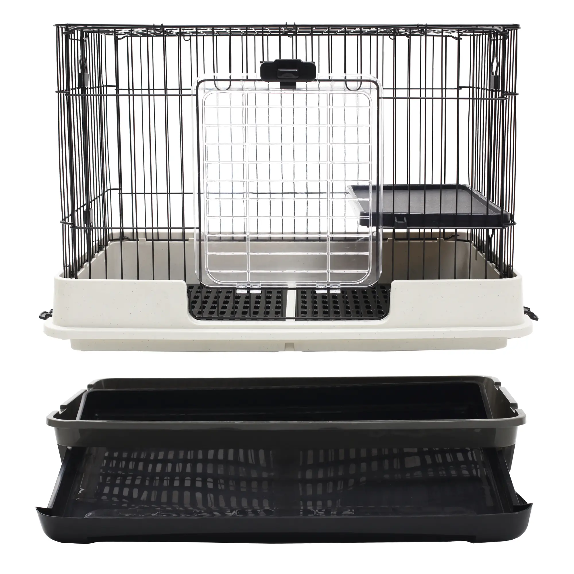 28"H 2-Level Rabbit Hutch, Lockable Wheels, Slide-Out Tray, Black - Image 7