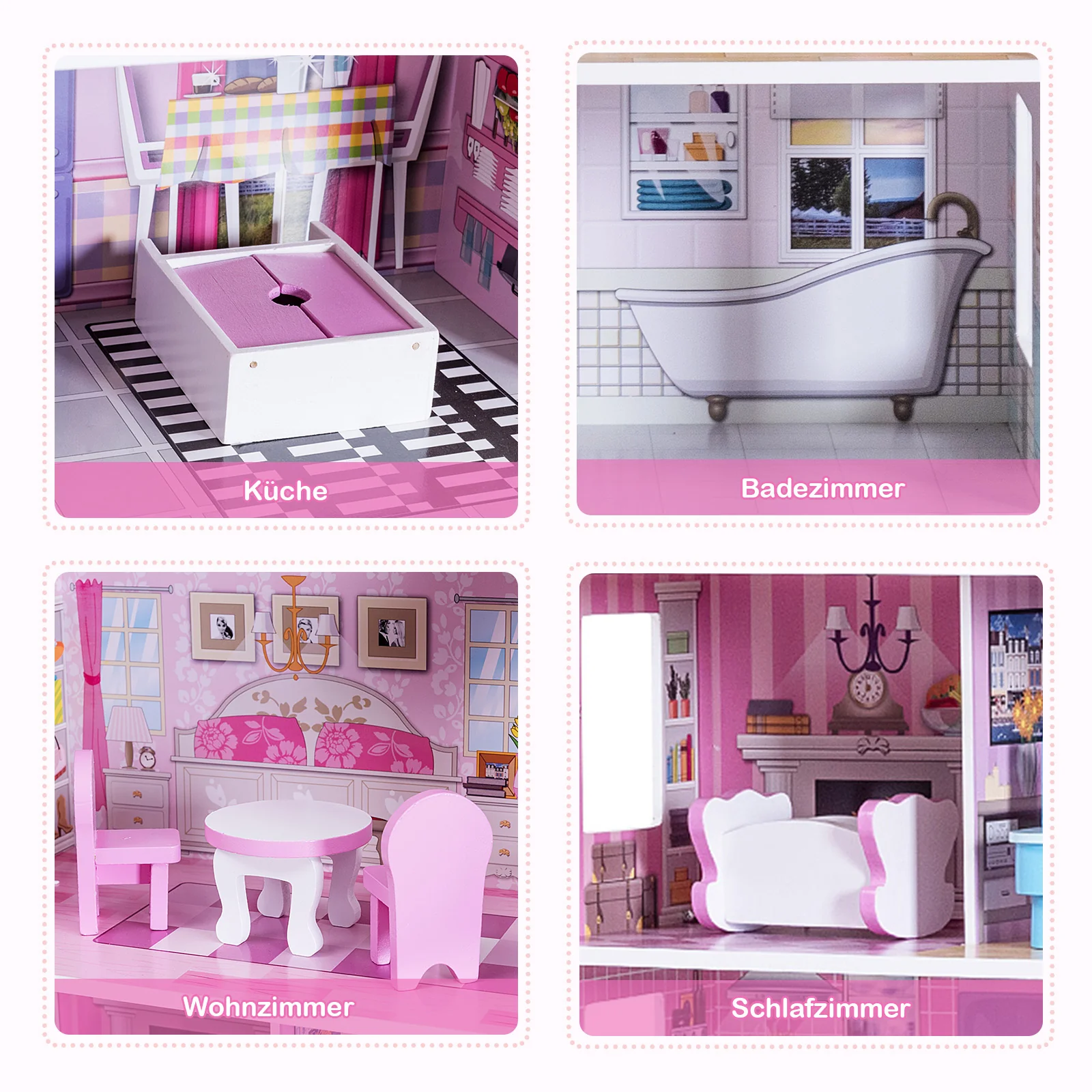 28 Inch Dollhouse With Furniture, Pink - Image 10