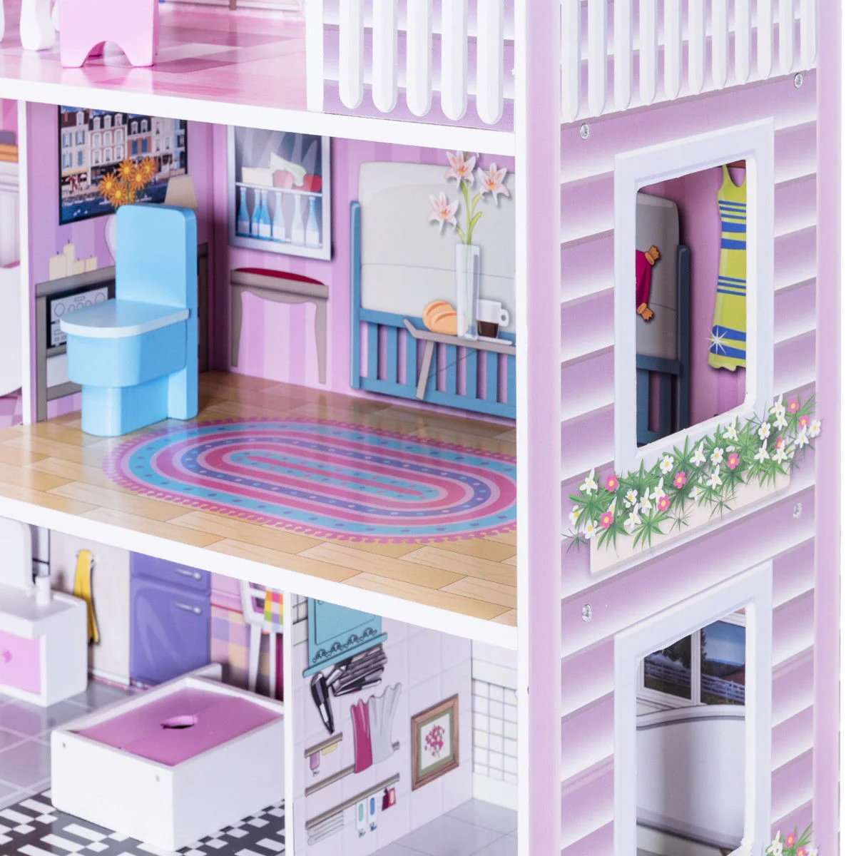 28 Inch Dollhouse With Furniture, Pink - Image 8
