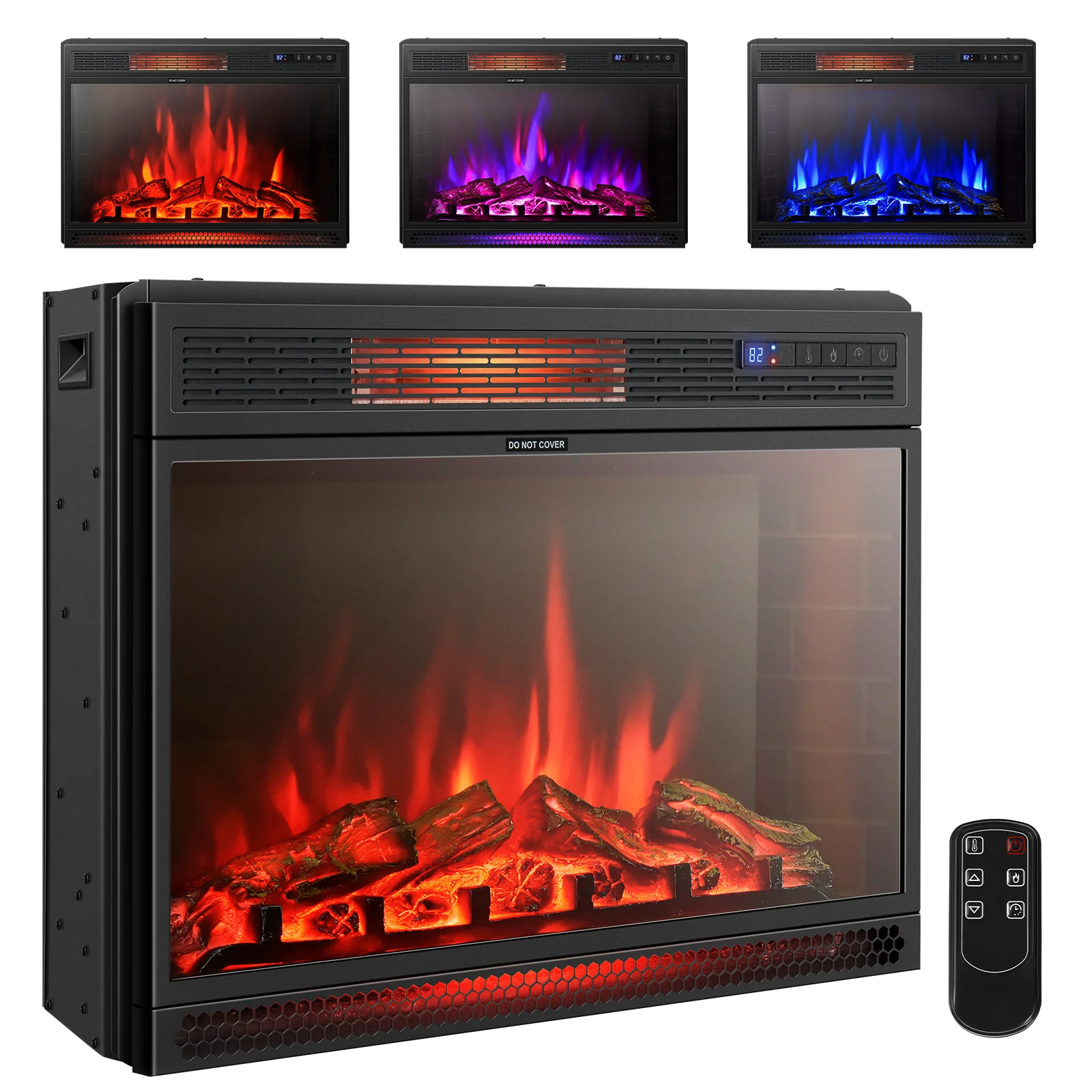 28 Inch Electric Freestanding Recessed Fireplace, Black - Image 6