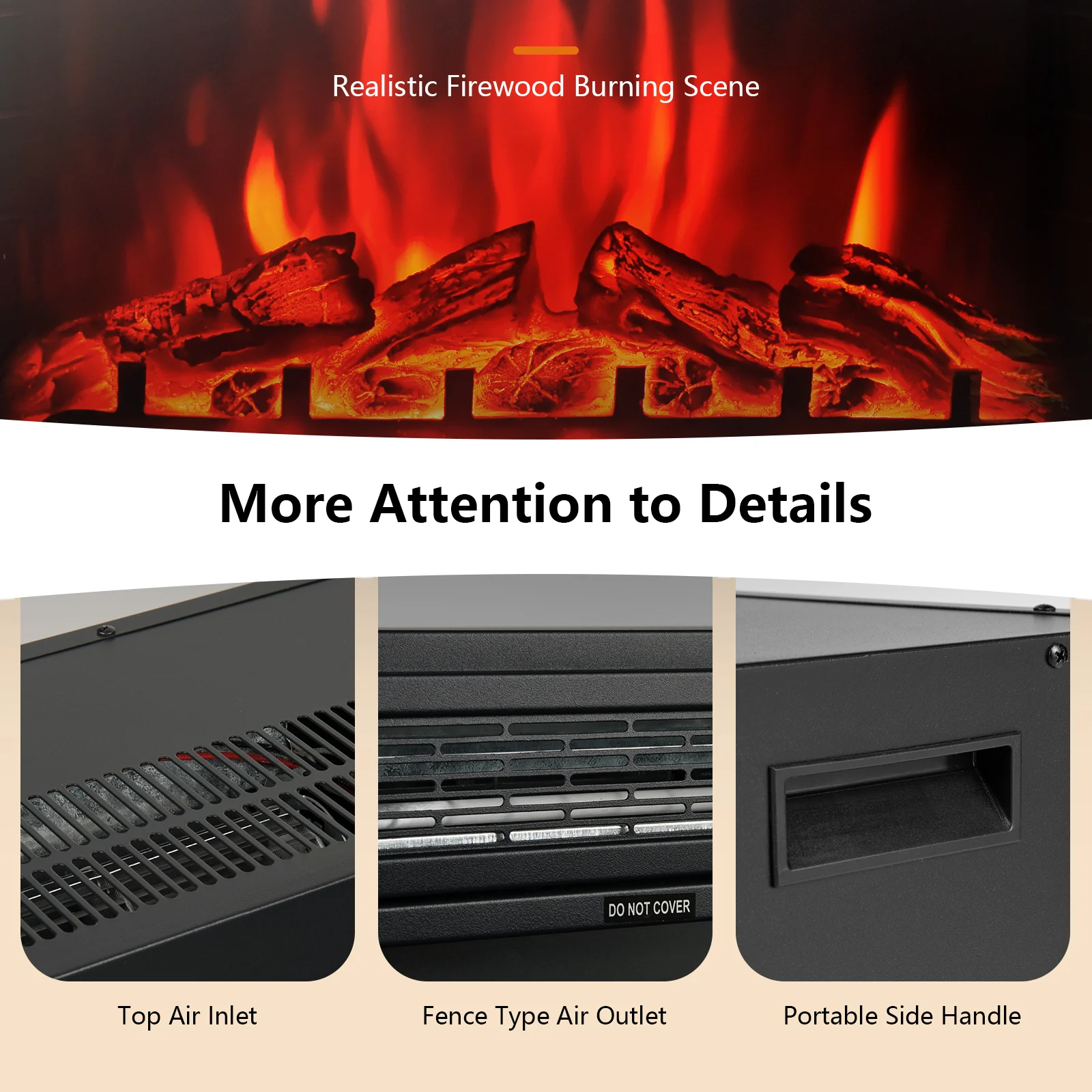 28 Inch Electric Freestanding Recessed Fireplace, Black - Image 8
