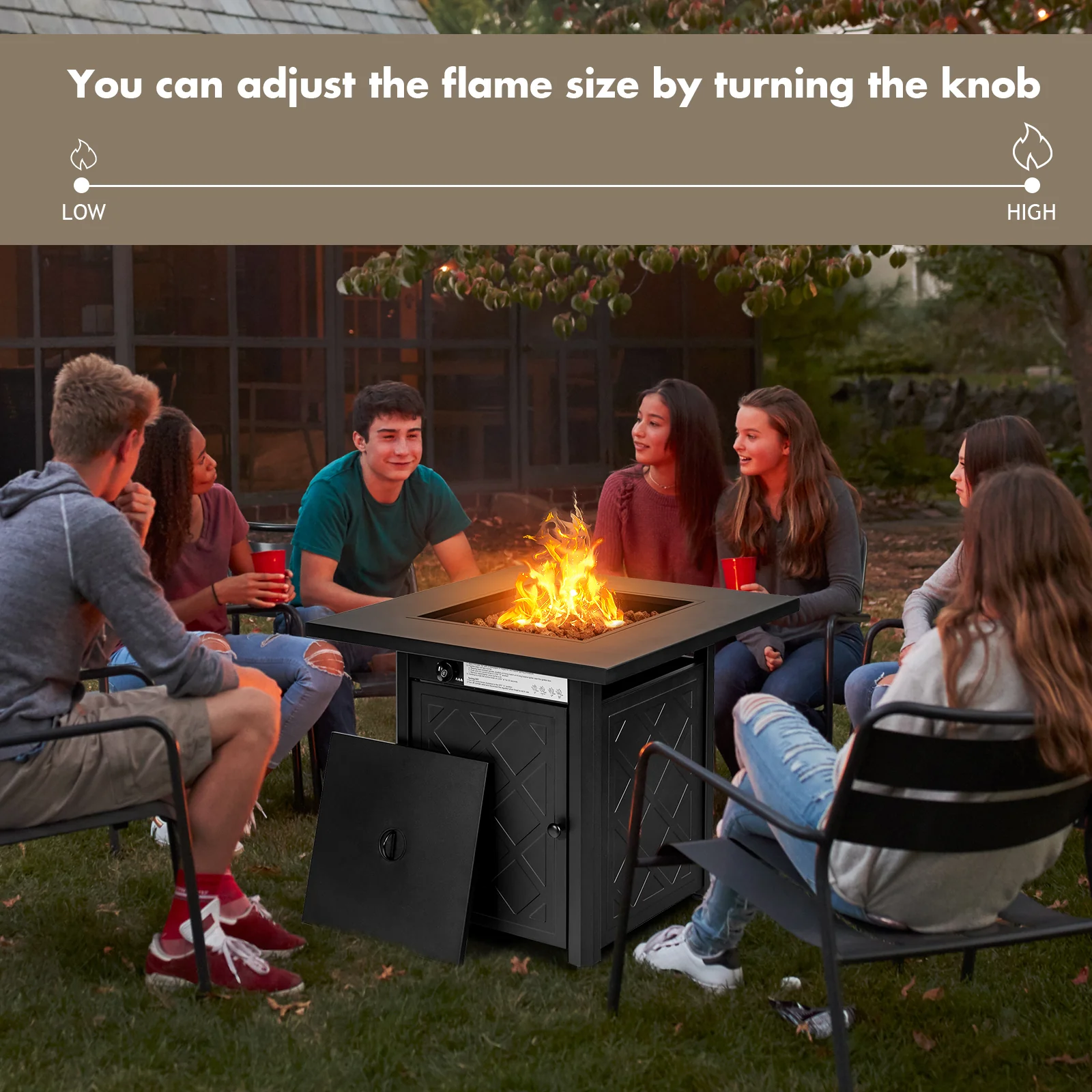 28 Inch Propane 50,000 BTU Patio Square Gas Fireplace, Black - Image 10