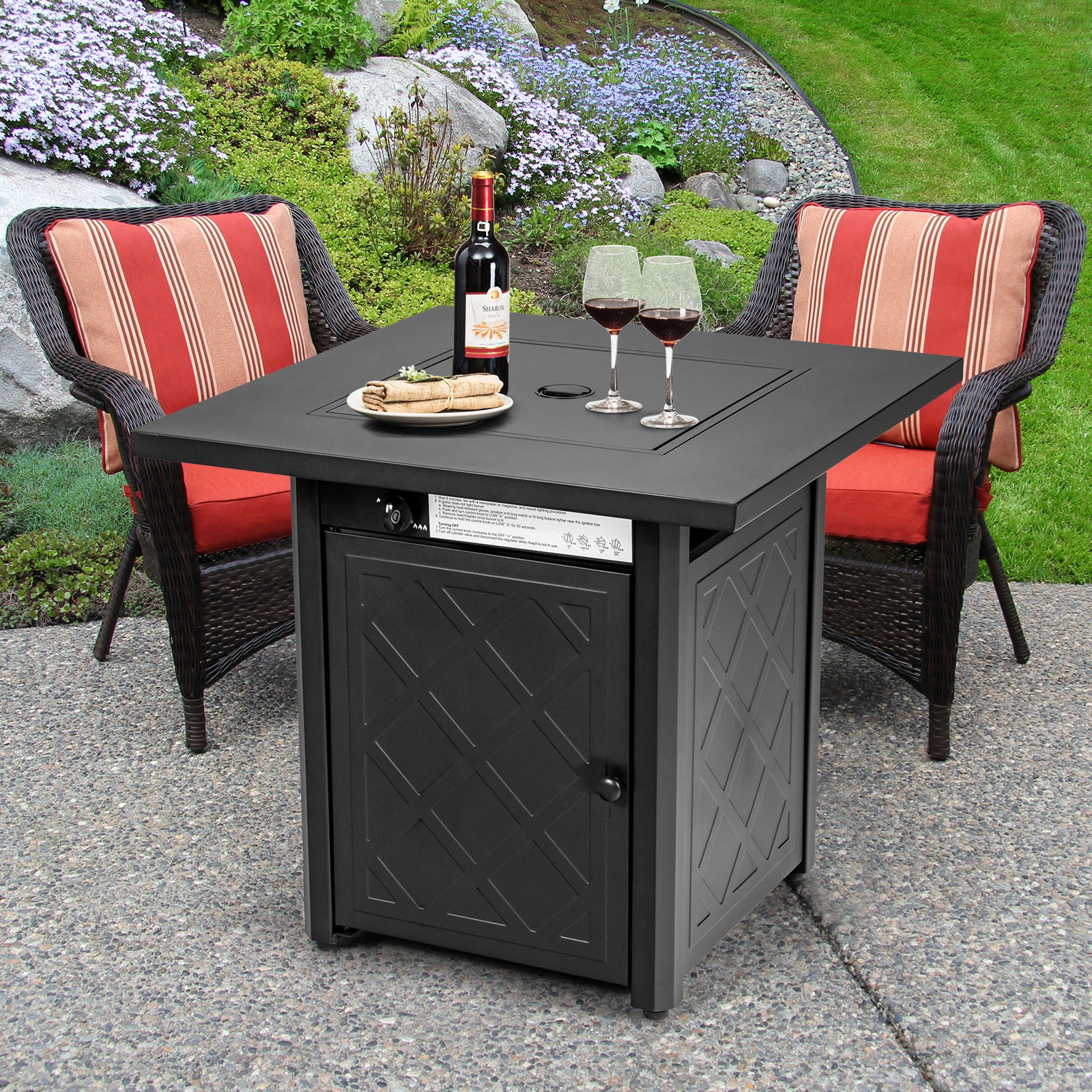 28 Inch Propane 50,000 BTU Patio Square Gas Fireplace, Black - Image 2