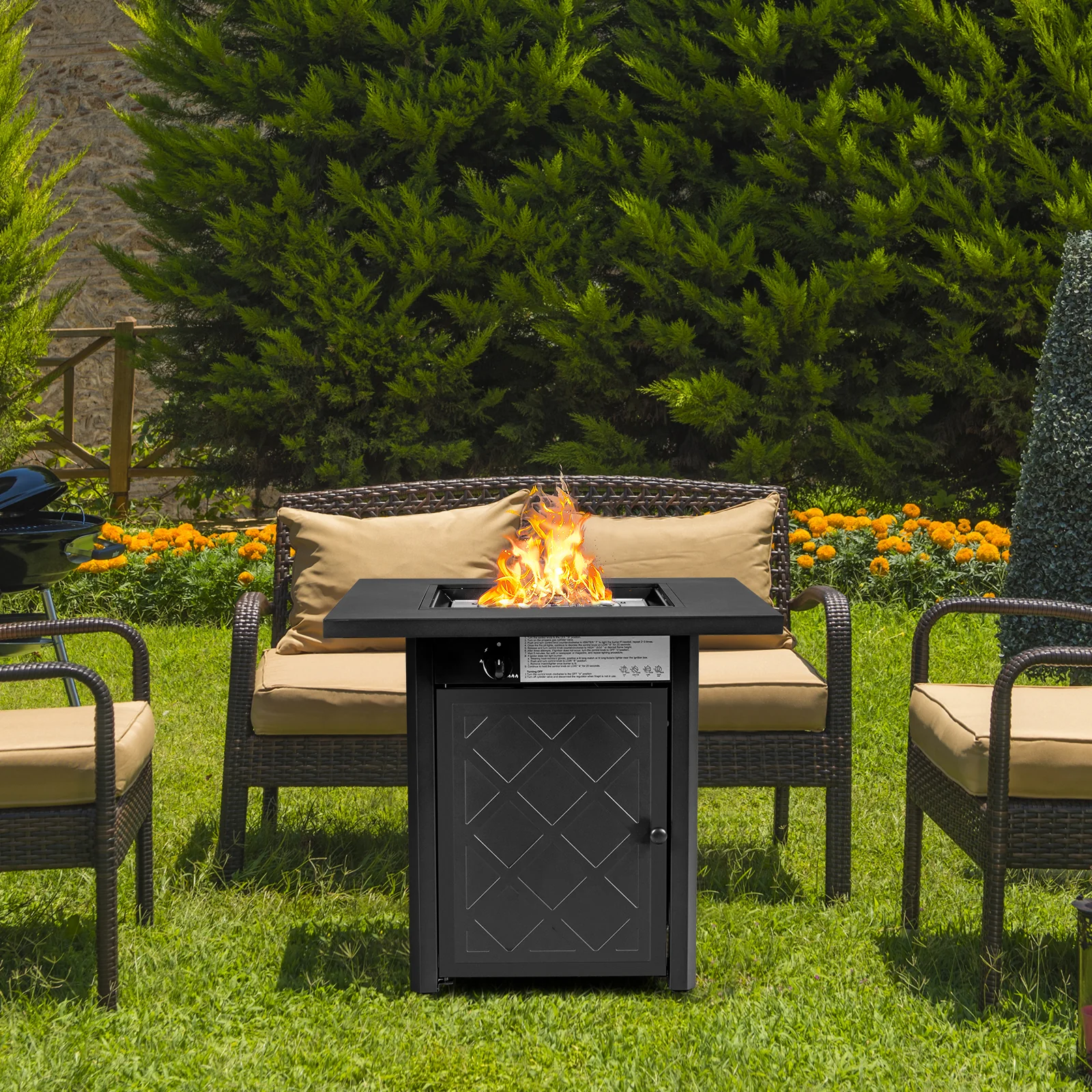 28 Inch Propane 50,000 BTU Patio Square Gas Fireplace, Black - Image 3