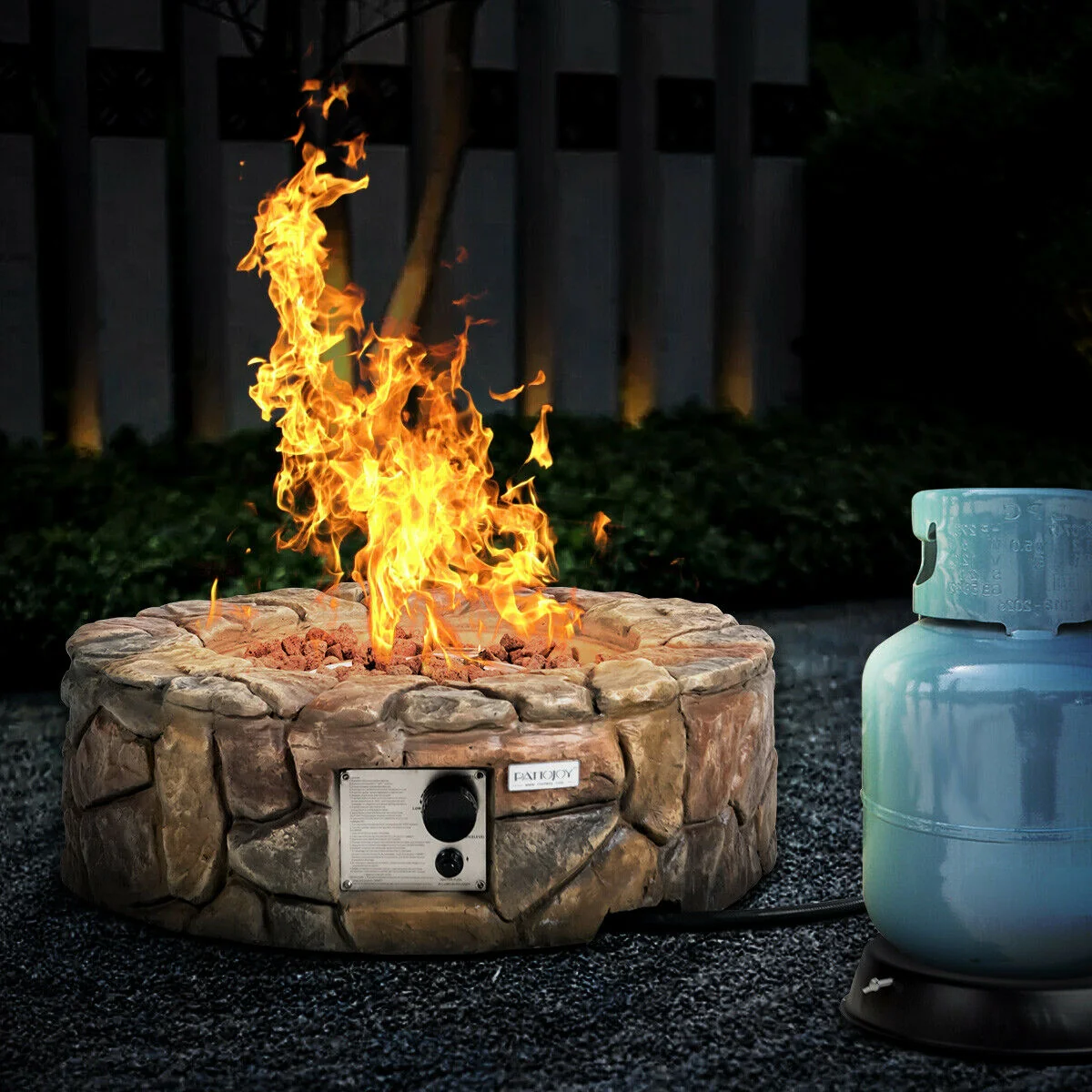 28 Inch Propane Gas Fire Pit, 40,000 BTU, Stone, Brown - Image 3