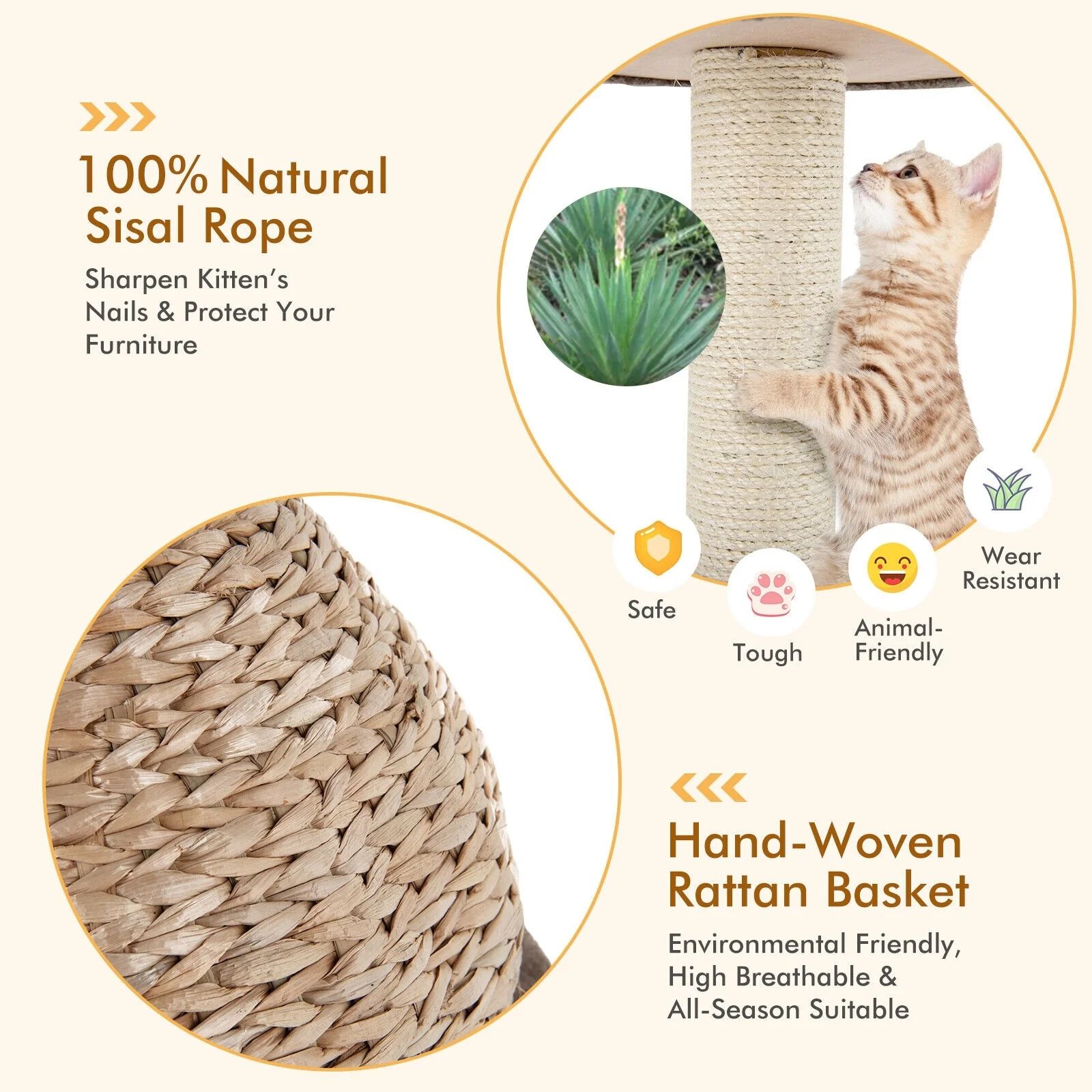 28 Inches Hand-Made Cat Tree Tower, Jump Platform, Coffee - Image 10