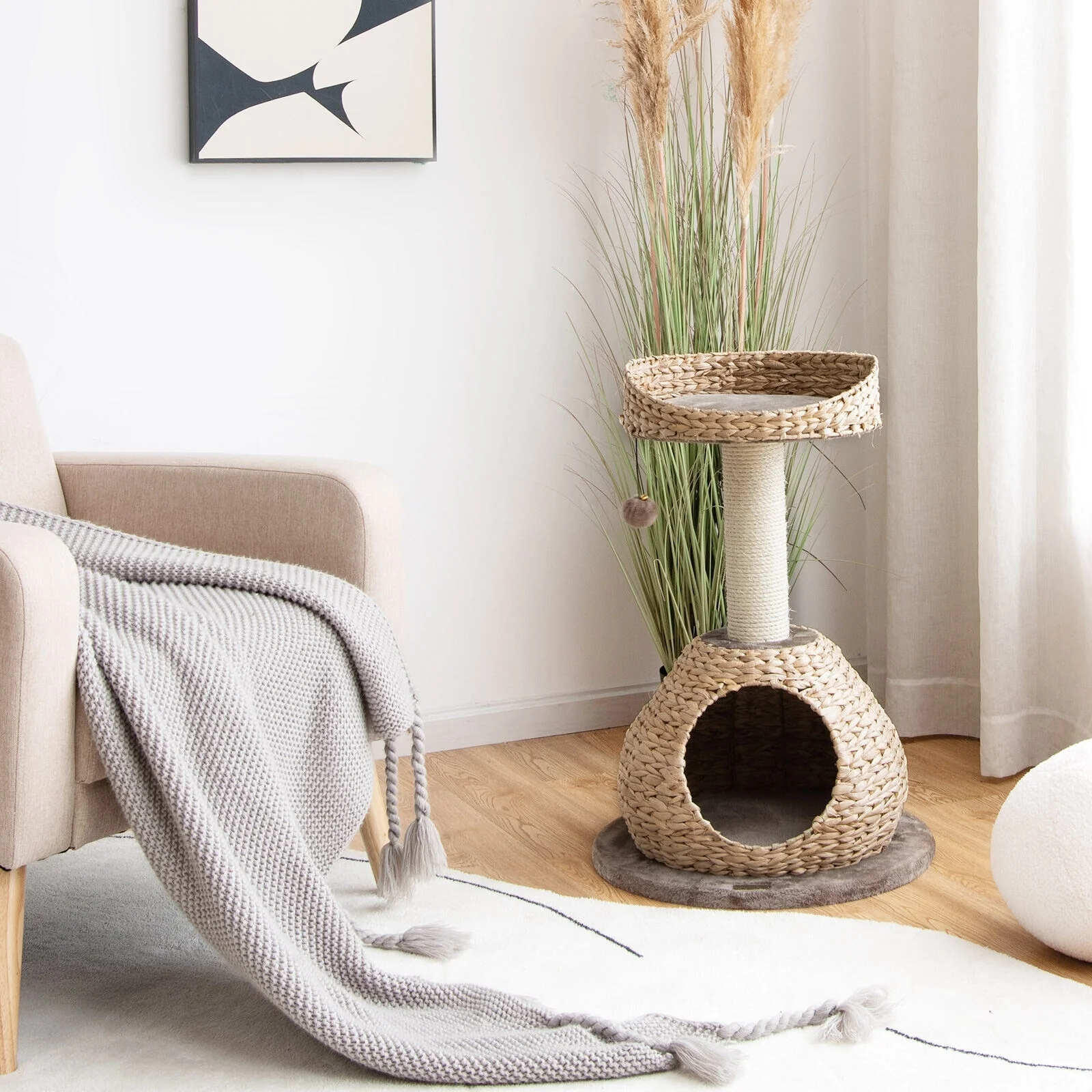 28 Inches Hand-Made Cat Tree Tower, Jump Platform, Coffee - Image 2