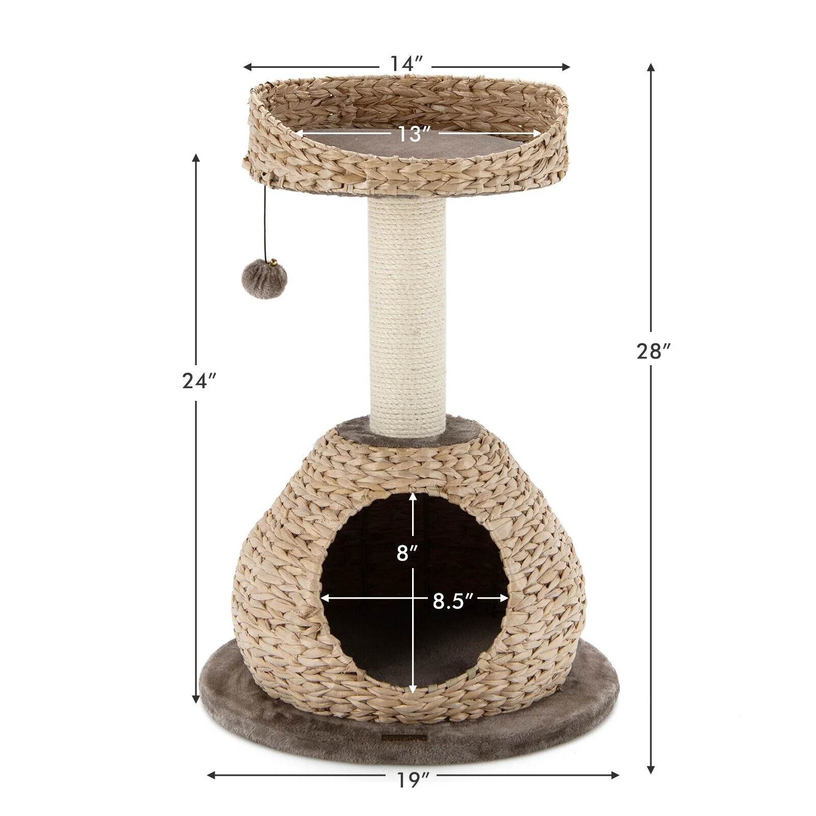 28 Inches Hand-Made Cat Tree Tower, Jump Platform, Coffee - Image 5