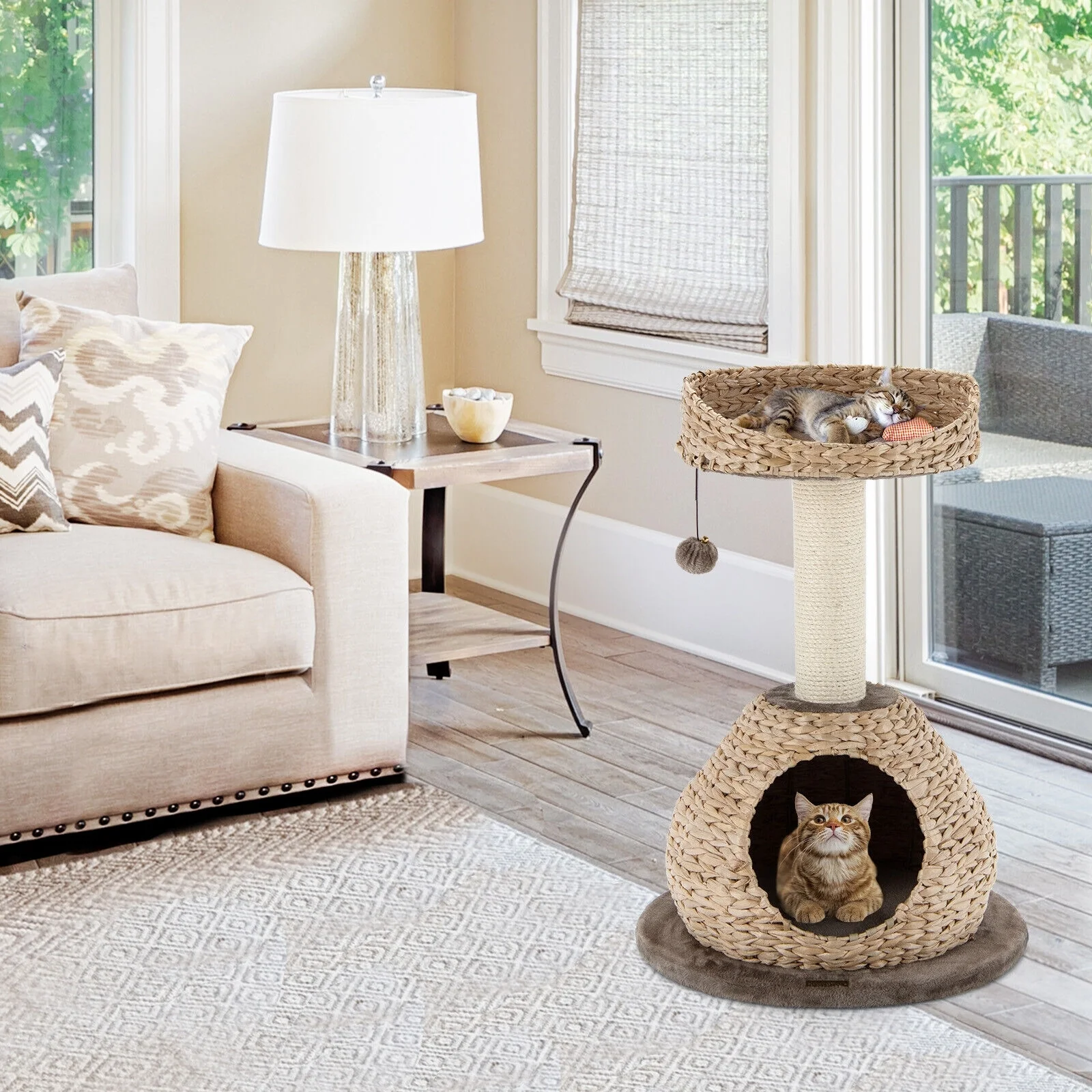 28 Inches Hand-Made Cat Tree Tower, Jump Platform, Coffee - Image 7