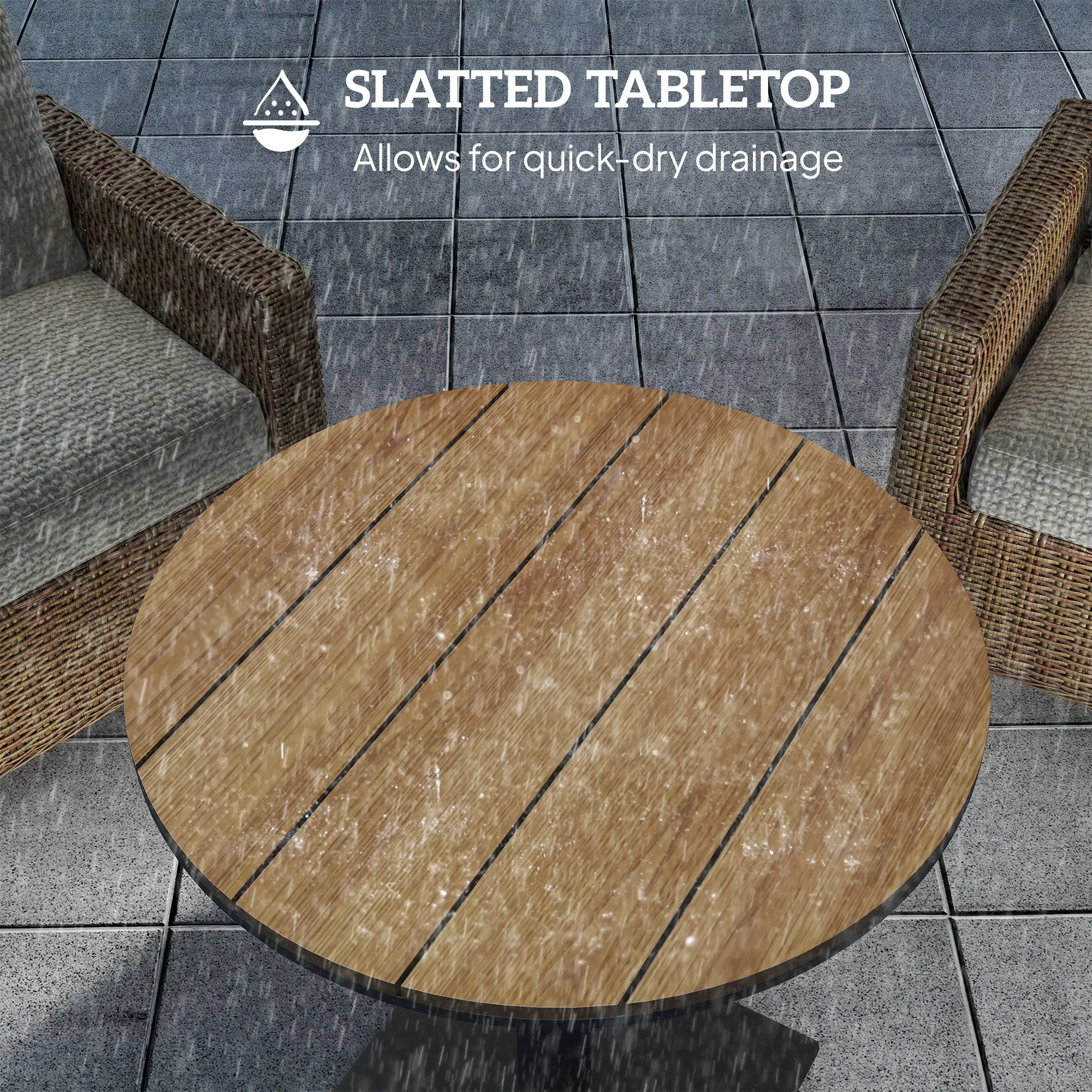 28" Round Outdoor Side Table, Slatted Design, Weather Resistant, Natural - Image 5