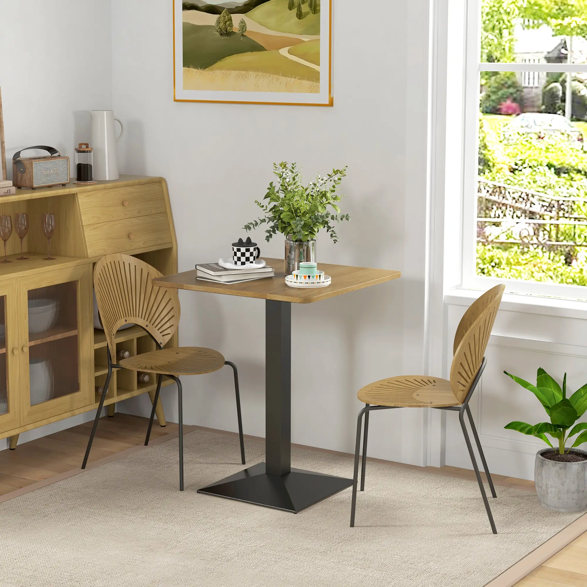 28" Square Dining Table, Modern Steel Base, Dark Brown - Image 2