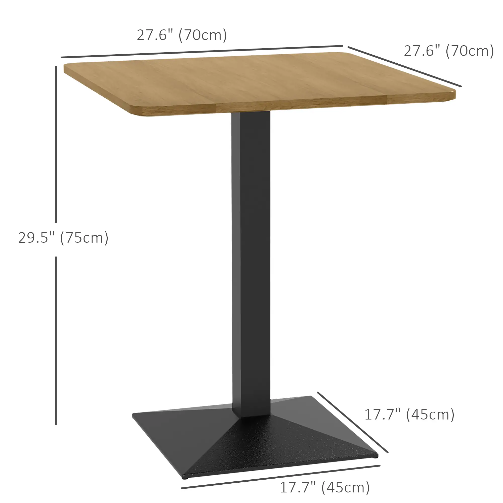28" Square Dining Table, Modern Steel Base, Dark Brown - Image 3