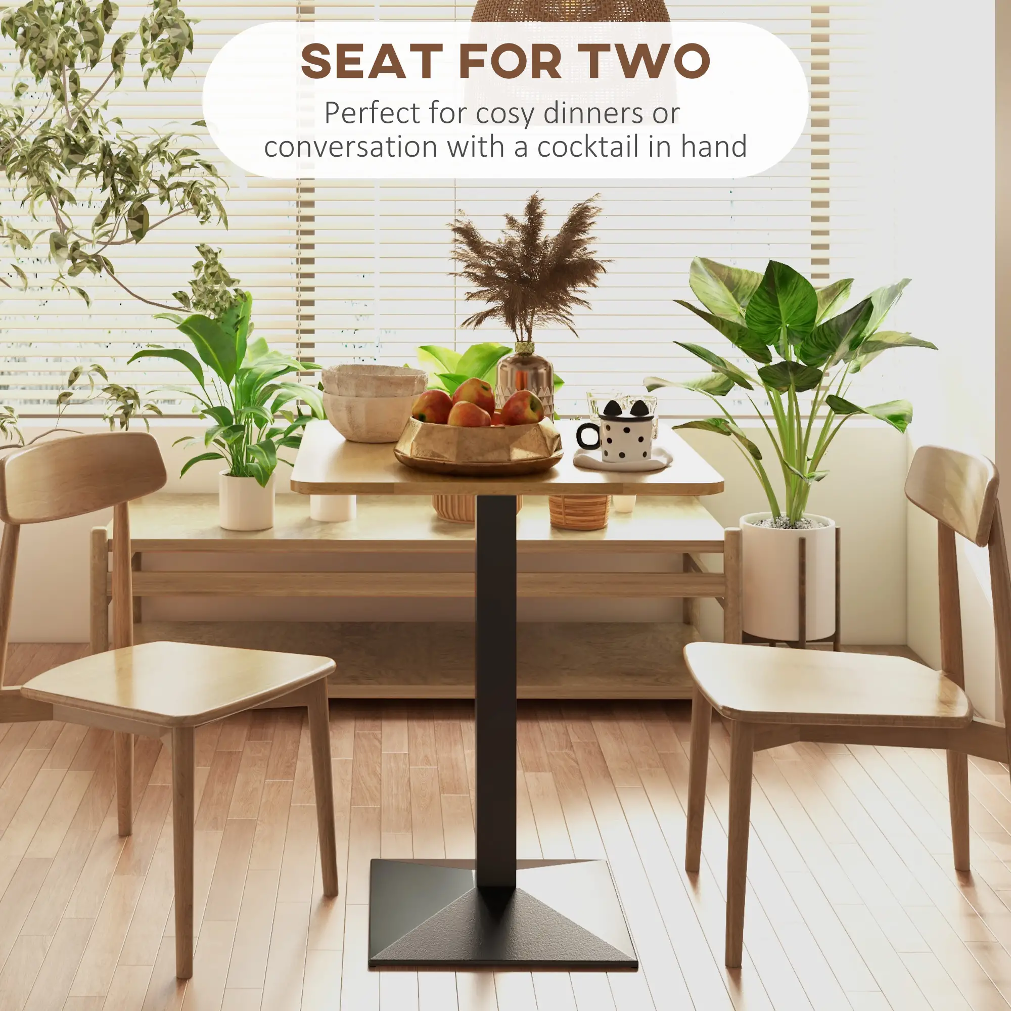 28" Square Dining Table, Modern Steel Base, Dark Brown - Image 4
