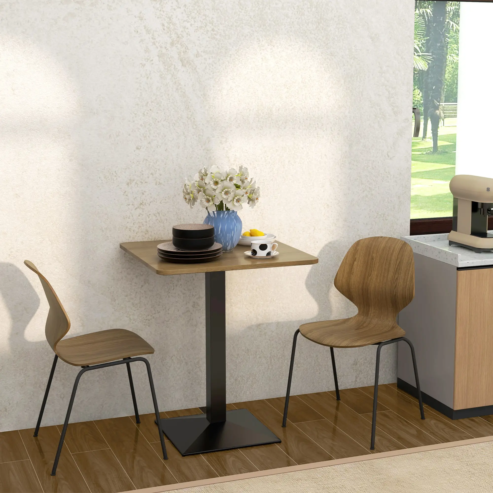 28" Square Dining Table, Modern Steel Base, Dark Brown - Image 6