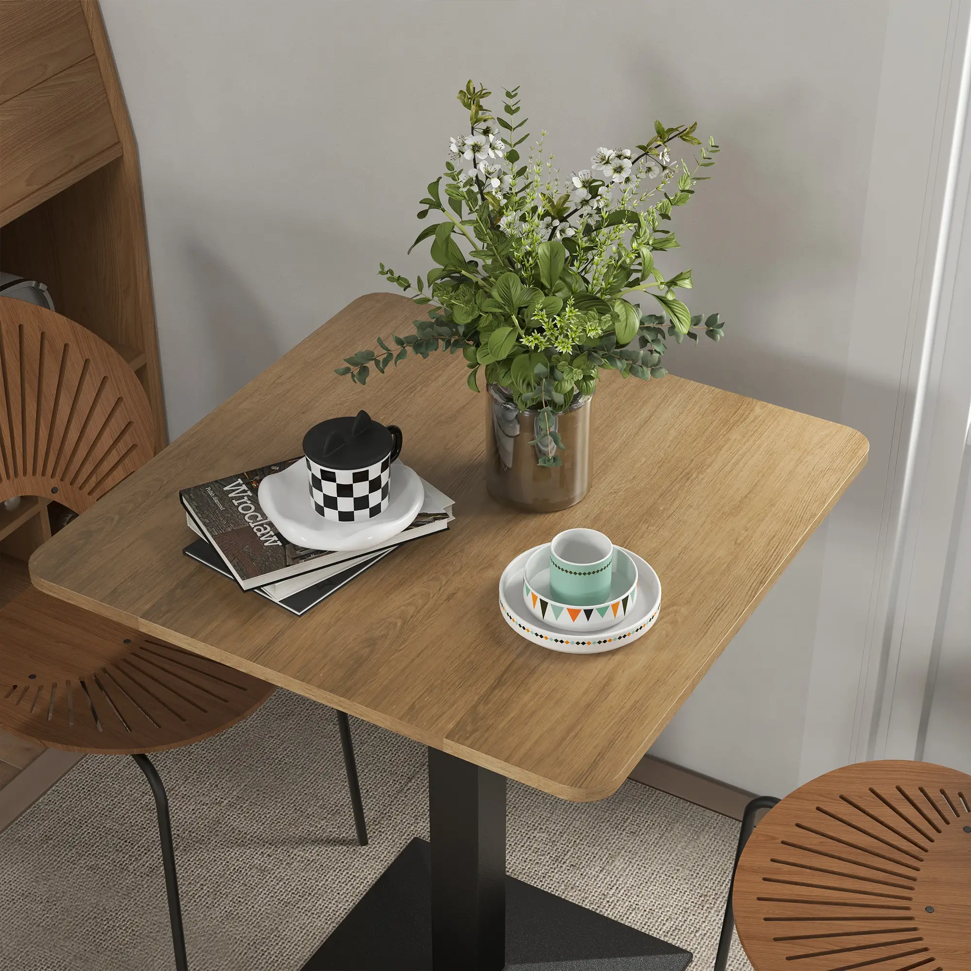 28" Square Dining Table, Modern Steel Base, Dark Brown - Image 7