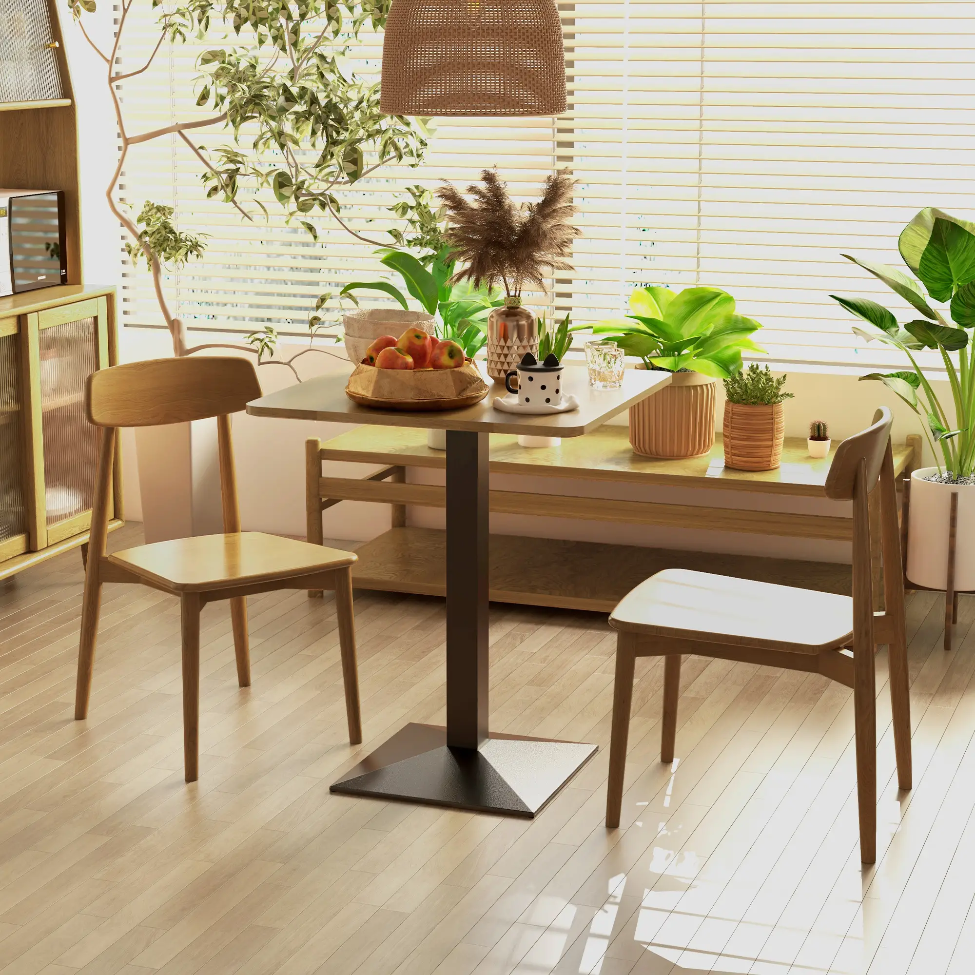 28" Square Dining Table, Modern Steel Base, Dark Brown - Image 8