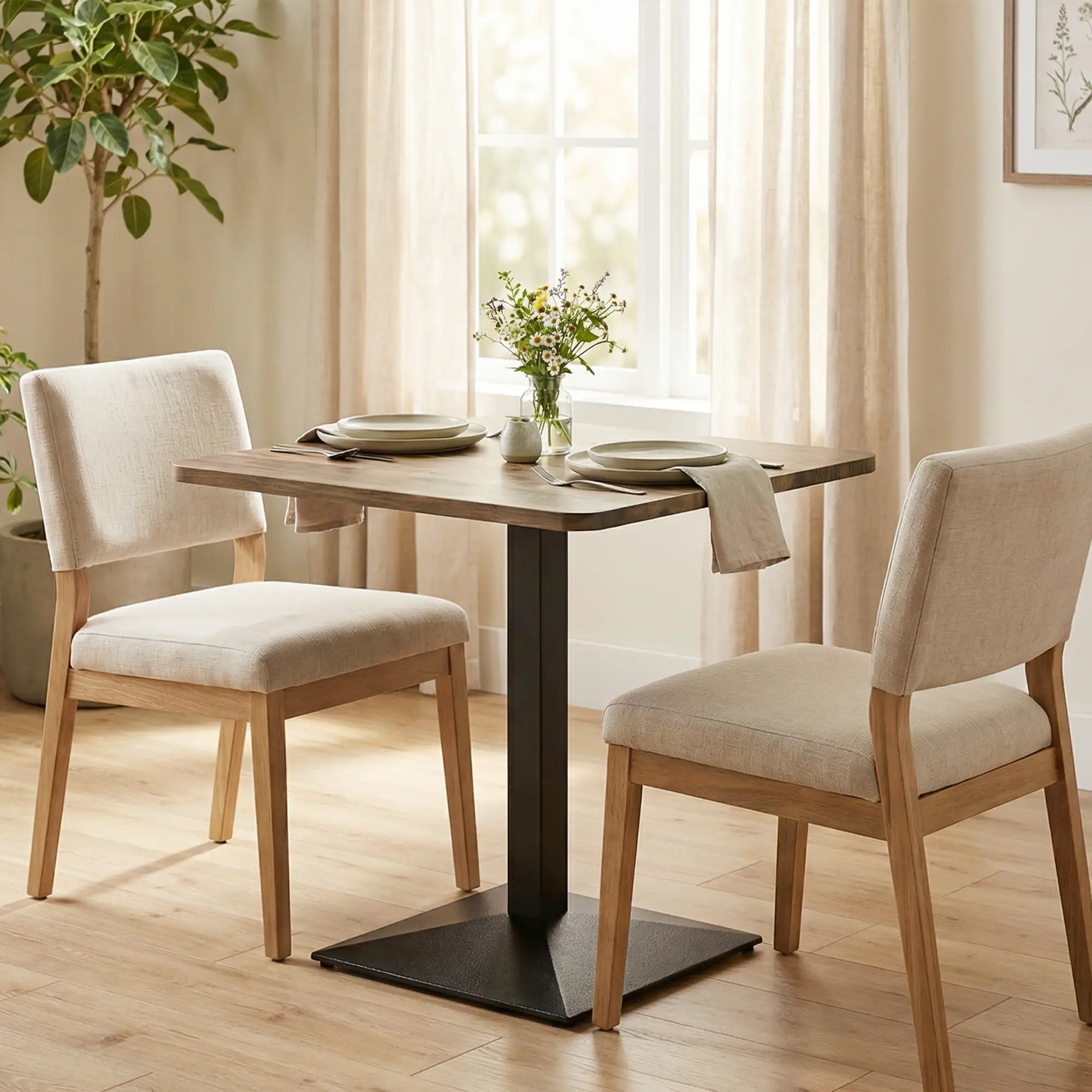 28" Square Dining Table, Walnut, Modern Steel Base, Space Saving Kitchen Table - Image 7