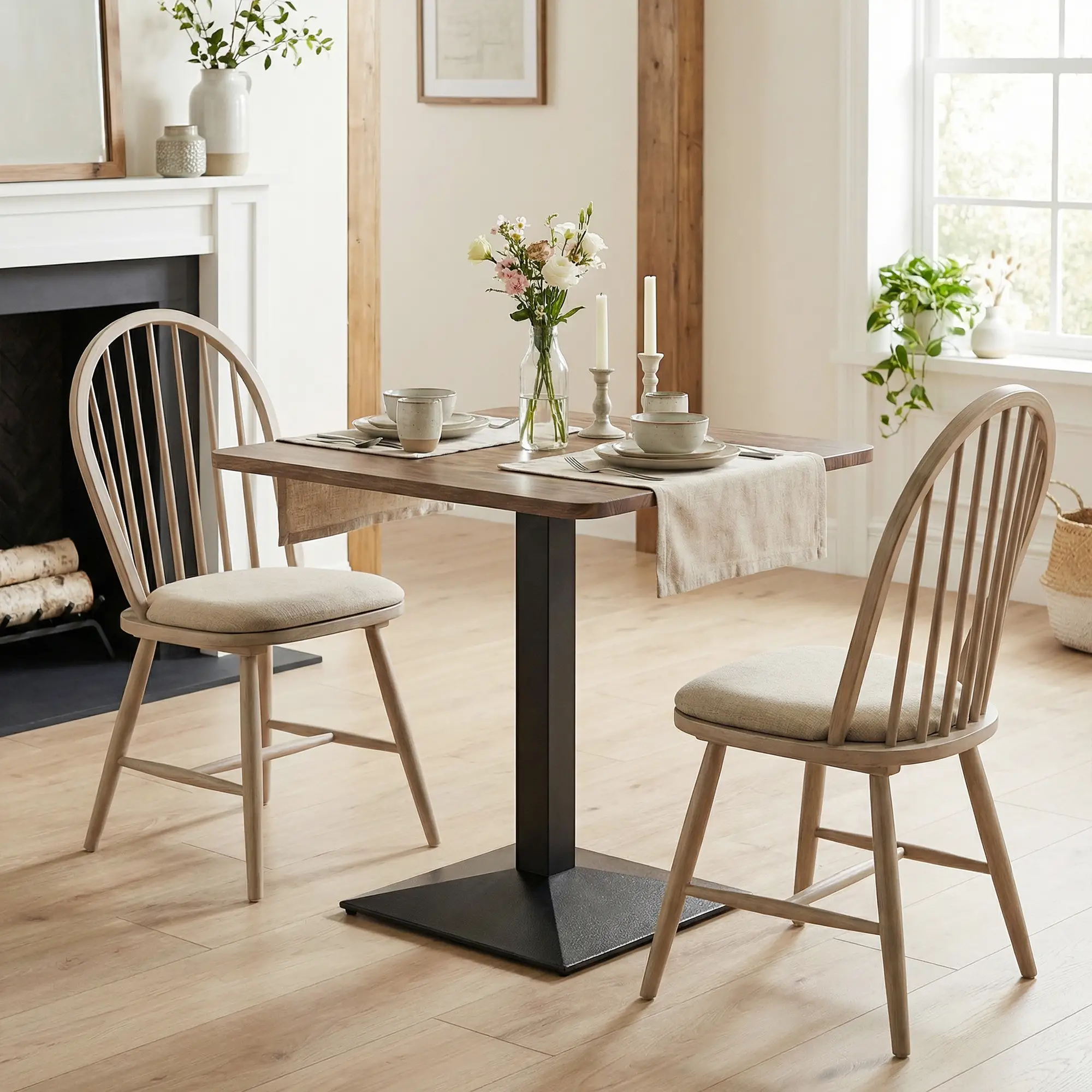 28" Square Dining Table, Walnut, Modern Steel Base, Space Saving Kitchen Table - Image 9