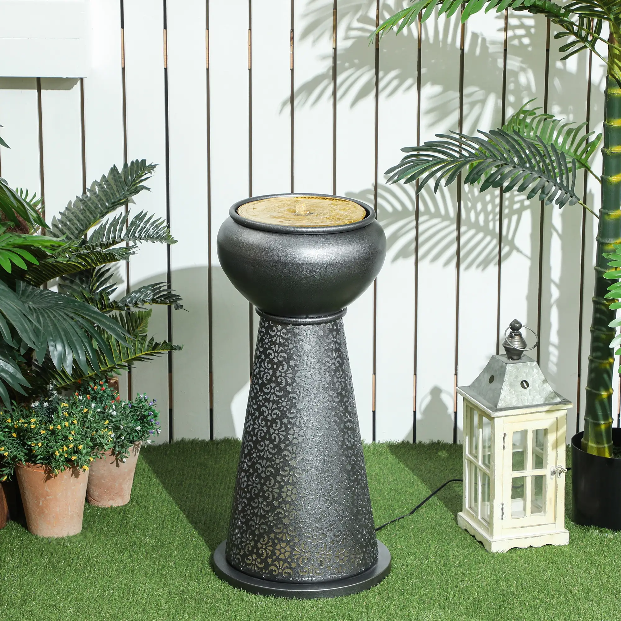 28" Tall Outdoor Water Fountain with LED Lights, Adjustable Flow, Dark Grey, Yellow - Image 8