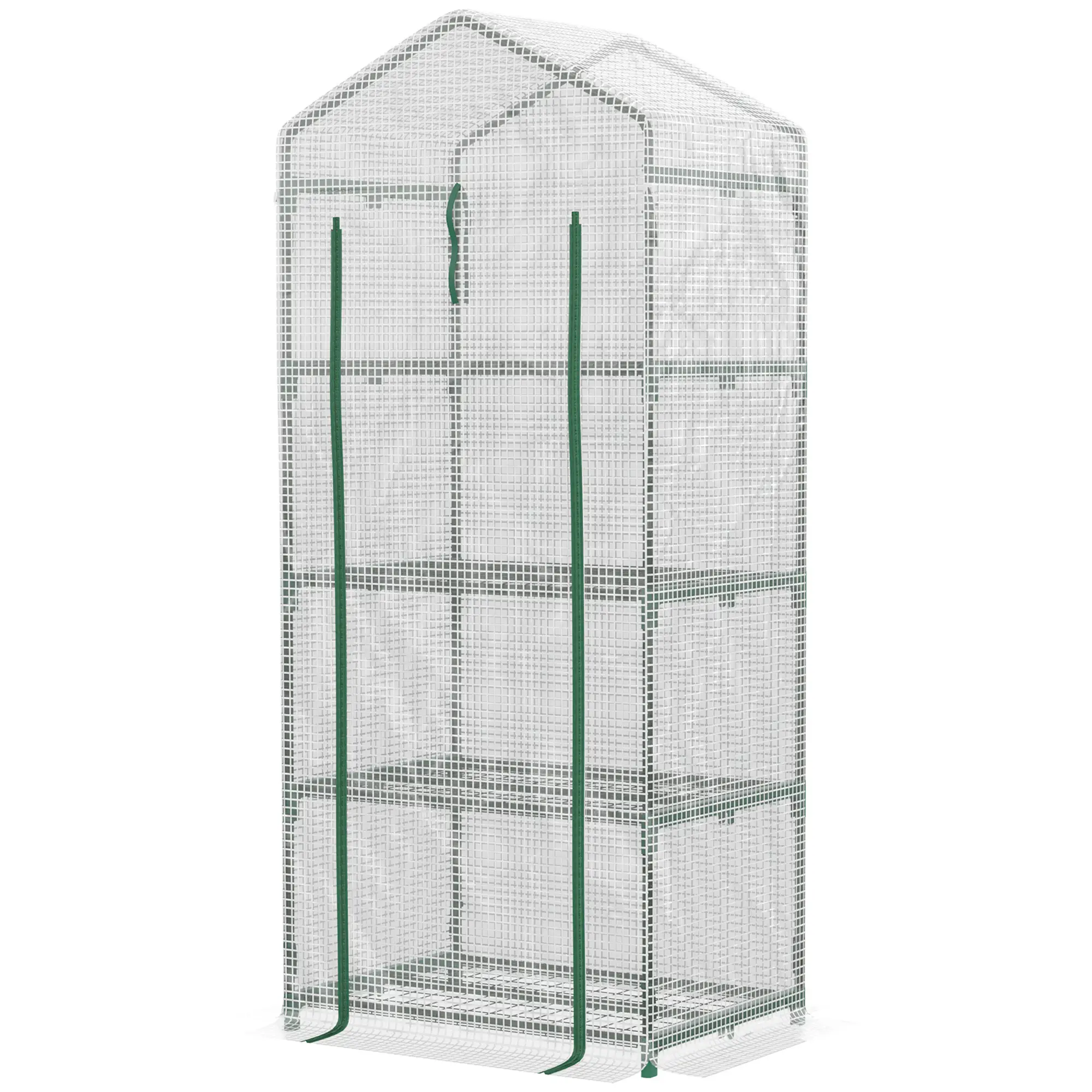 28" x 20" x 63" Portable Greenhouse, 4 Tier Shelves, Steel Frame, PE Cover, White - Image 11