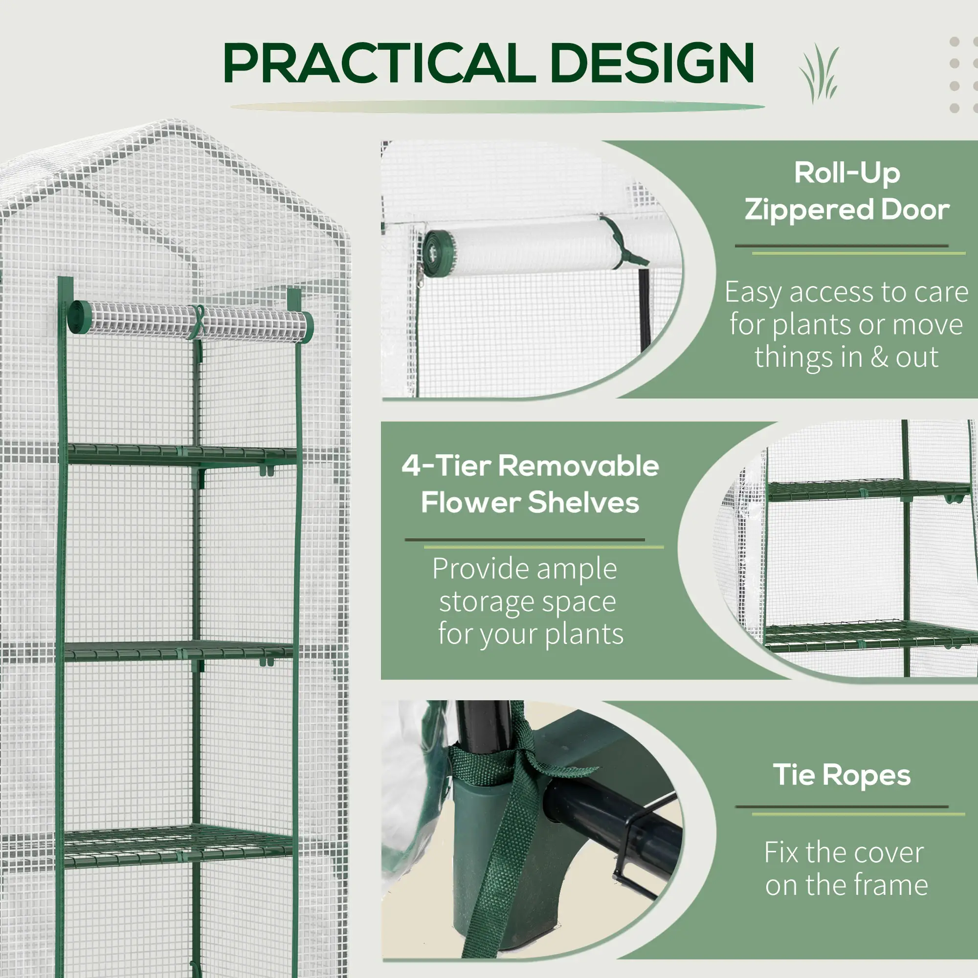 28" x 20" x 63" Portable Greenhouse, 4 Tier Shelves, Steel Frame, PE Cover, White - Image 6