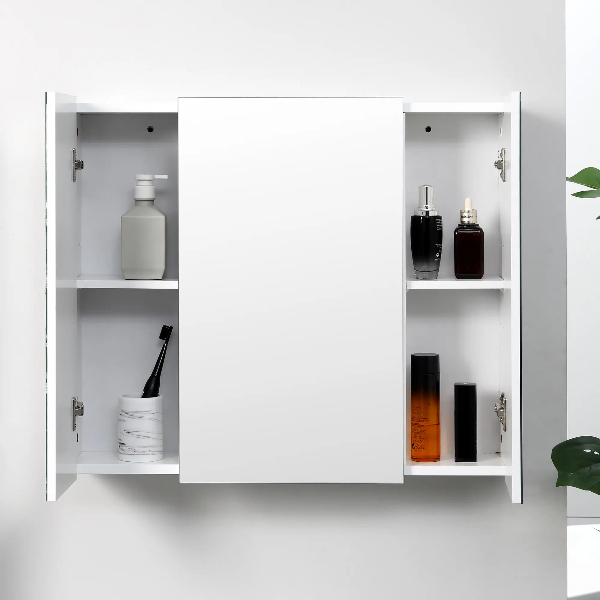 28" x 24" Wall Mounted Mirror Cabinet, 3 Doors, Adjustable Shelves, White - Image 10