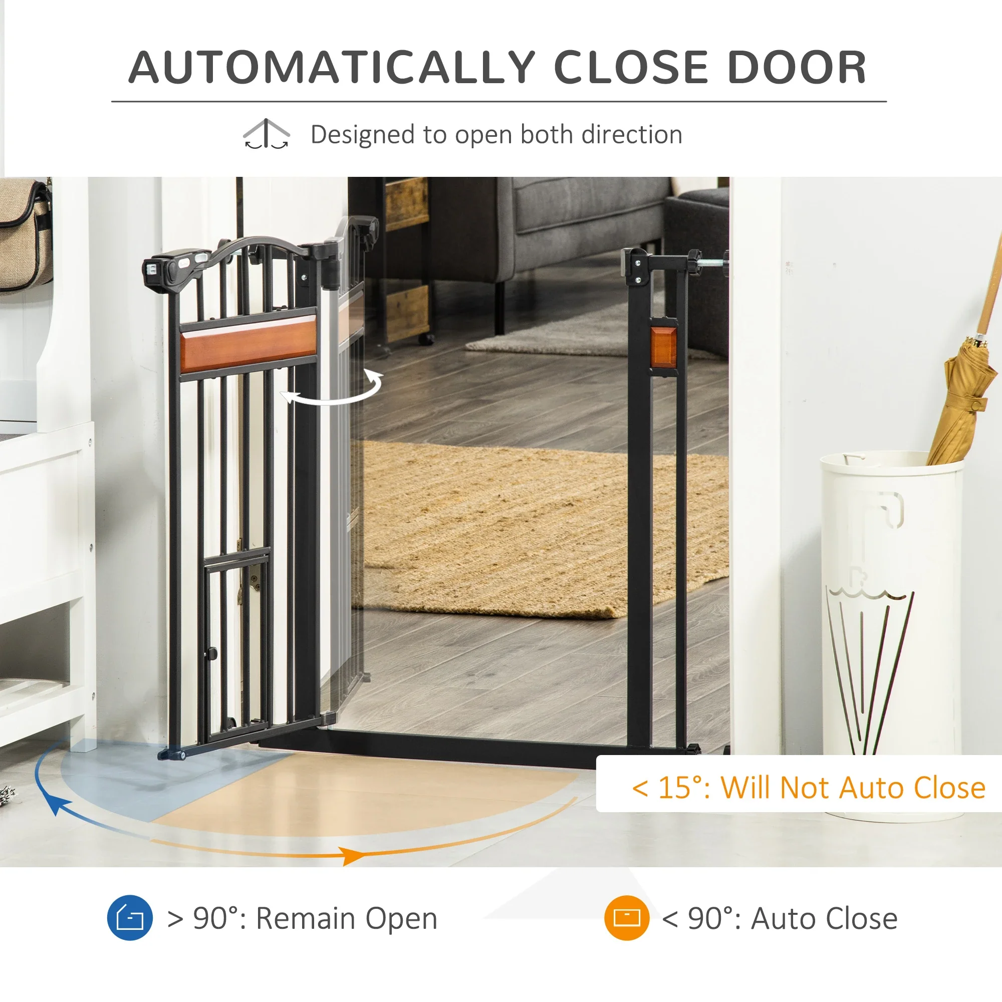 29.1''-31.5'' Wide Dog Gate with Cat Door, Auto Close, Double Lock, Black - Image 5
