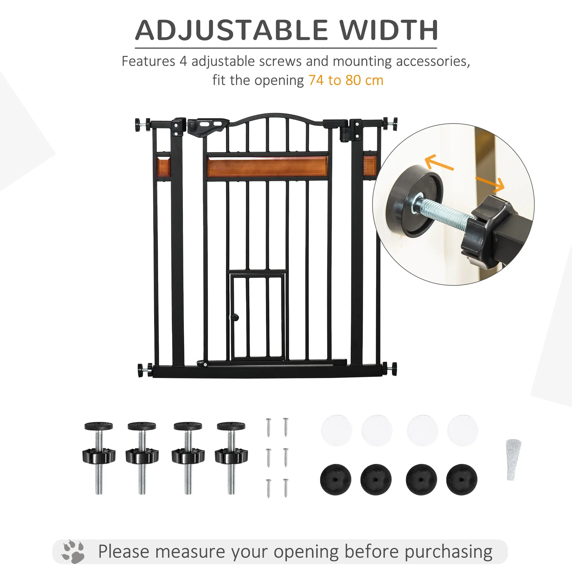 29.1''-31.5'' Wide Dog Gate with Cat Door, Auto Close, Double Lock, Black - Image 6