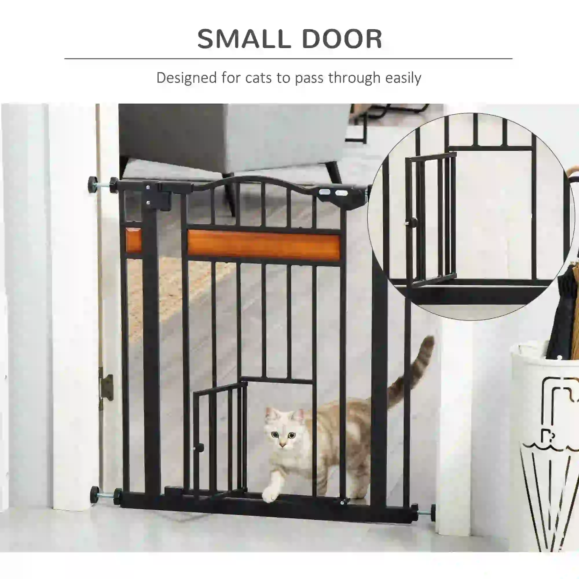29.1''-31.5'' Wide Dog Gate with Cat Door, Auto Close, Double Lock, Black - Image 7