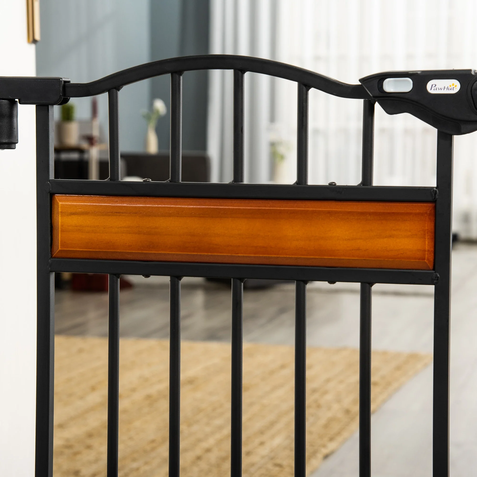 29.1''-31.5'' Wide Dog Gate with Cat Door, Auto Close, Double Lock, Black - Image 9
