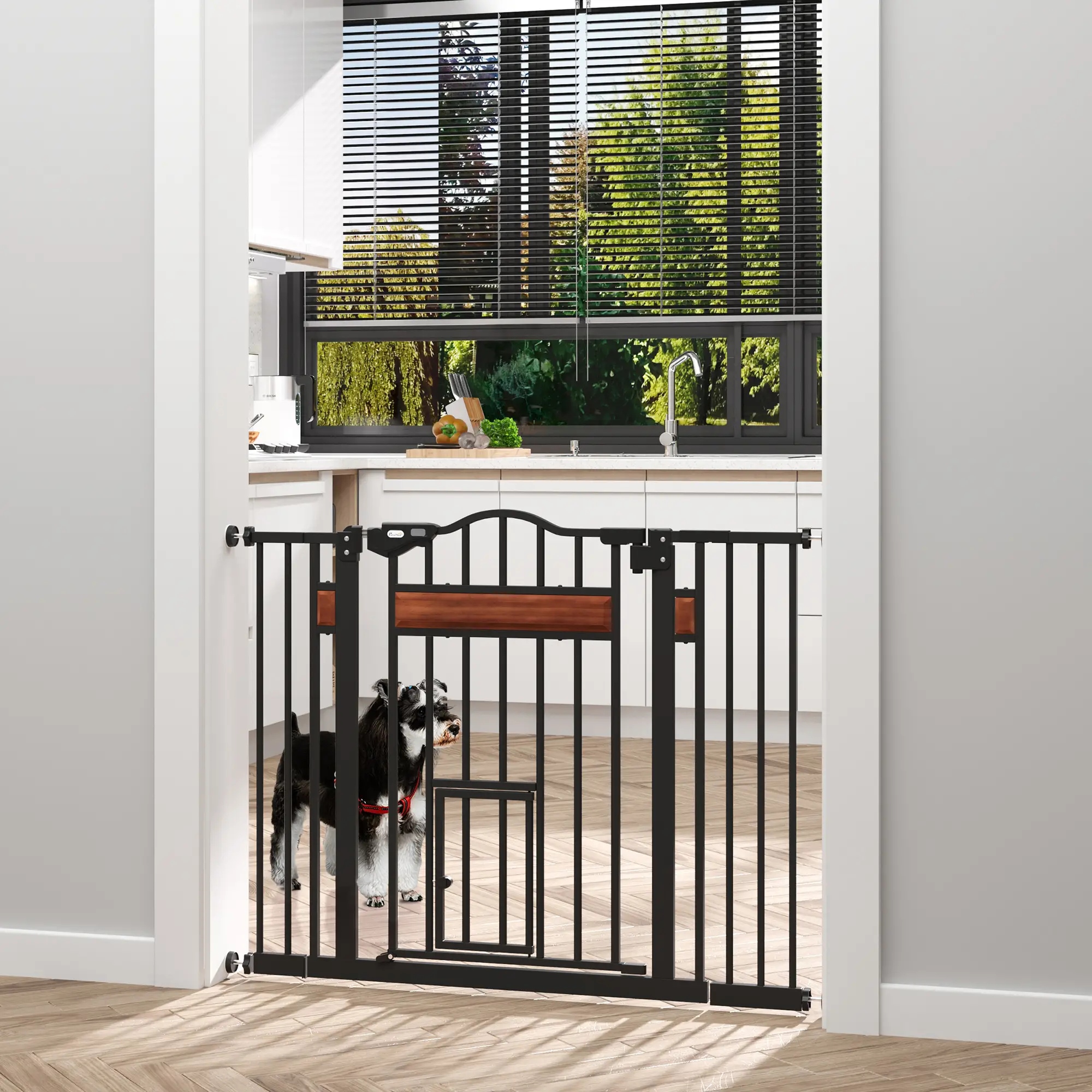 29.1''-41.3'' Extra Wide Dog Gate, Cat Door, Pressure Fit, Auto Close - Image 2