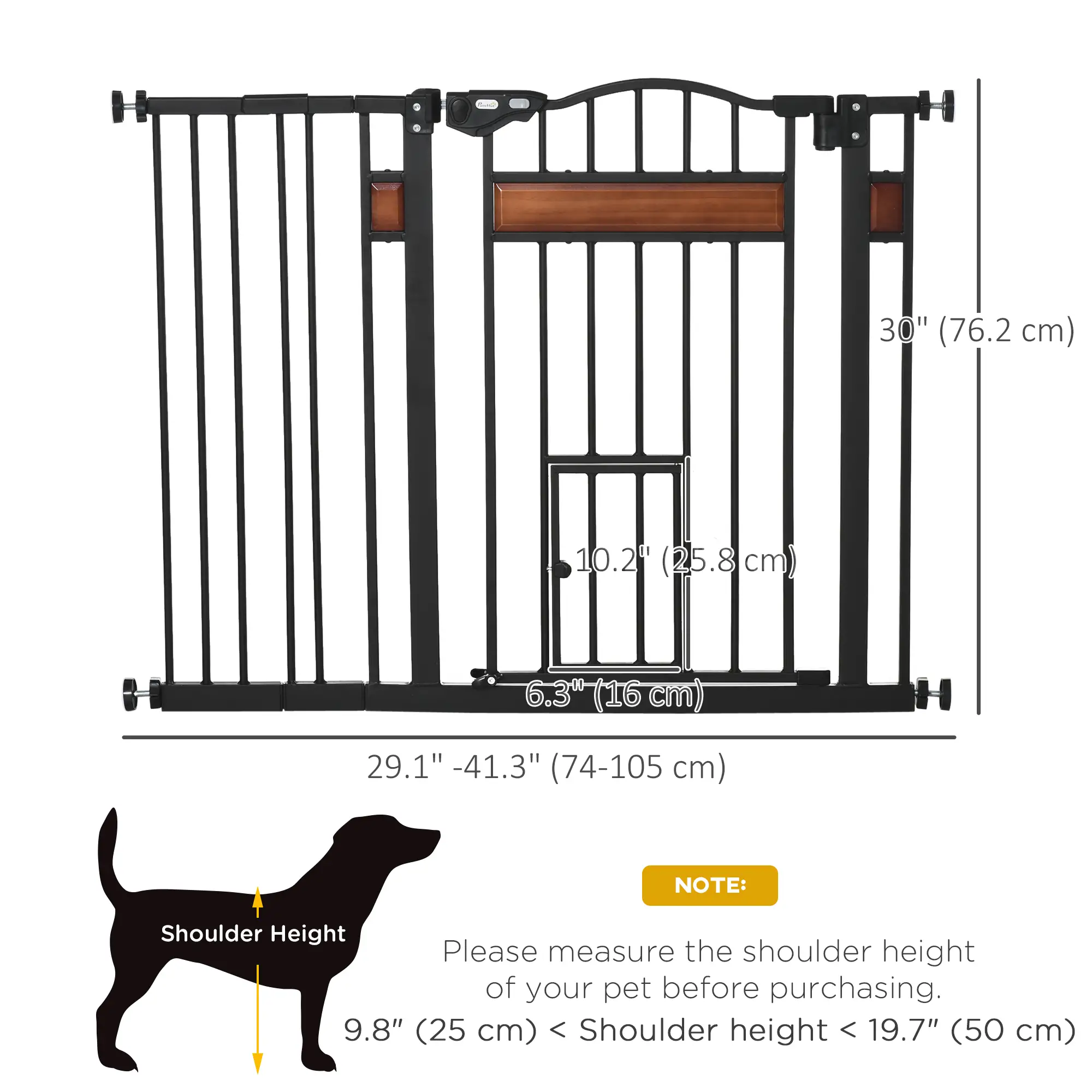 29.1''-41.3'' Extra Wide Dog Gate, Cat Door, Pressure Fit, Auto Close - Image 3