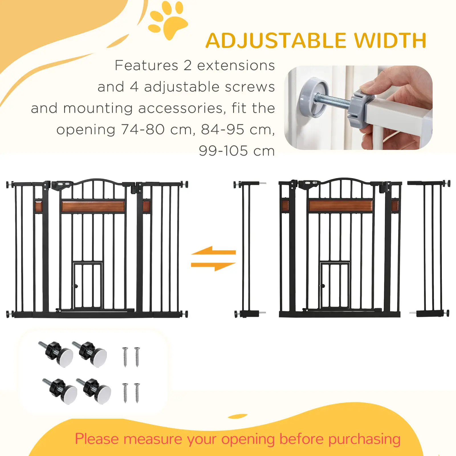 29.1''-41.3'' Extra Wide Dog Gate, Cat Door, Pressure Fit, Auto Close - Image 6