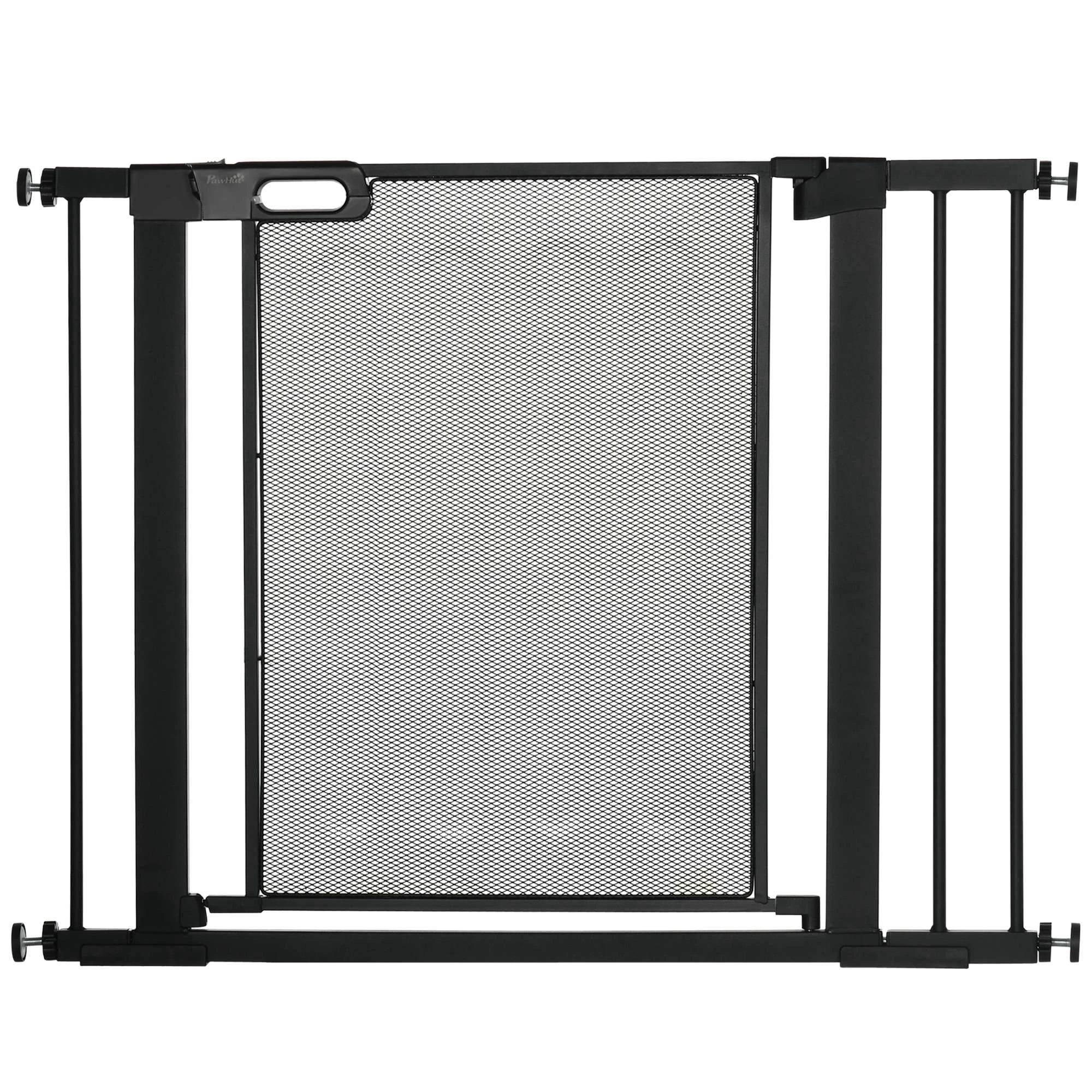 29.5"-40.6" Metal Pet Gate, Auto Closing Door, Double Locking, Black