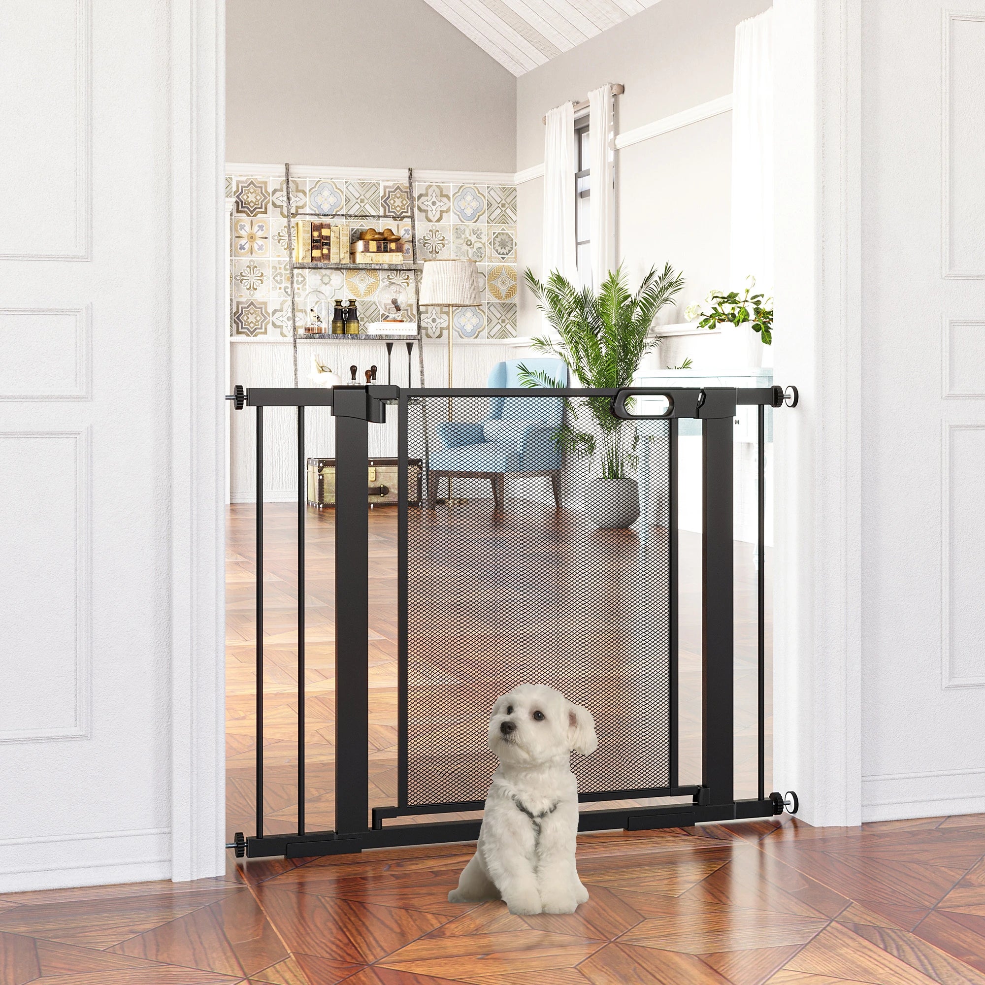 29.5"-40.6" Metal Pet Gate, Auto Closing Door, Double Locking, Black - Image 2