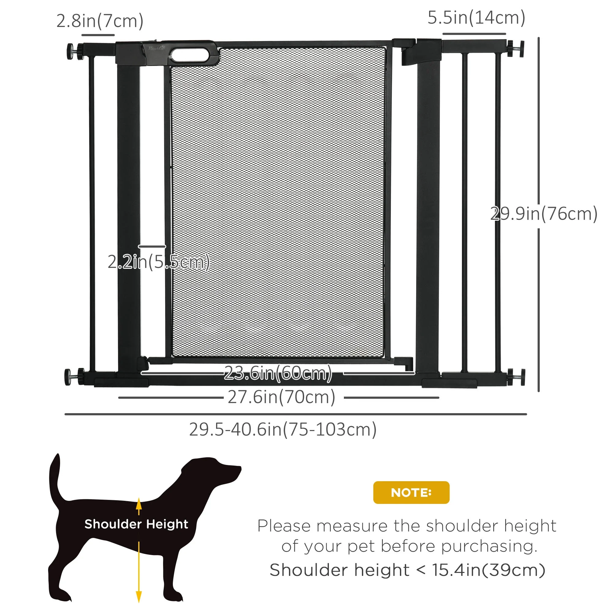 29.5"-40.6" Metal Pet Gate, Auto Closing Door, Double Locking, Black - Image 3