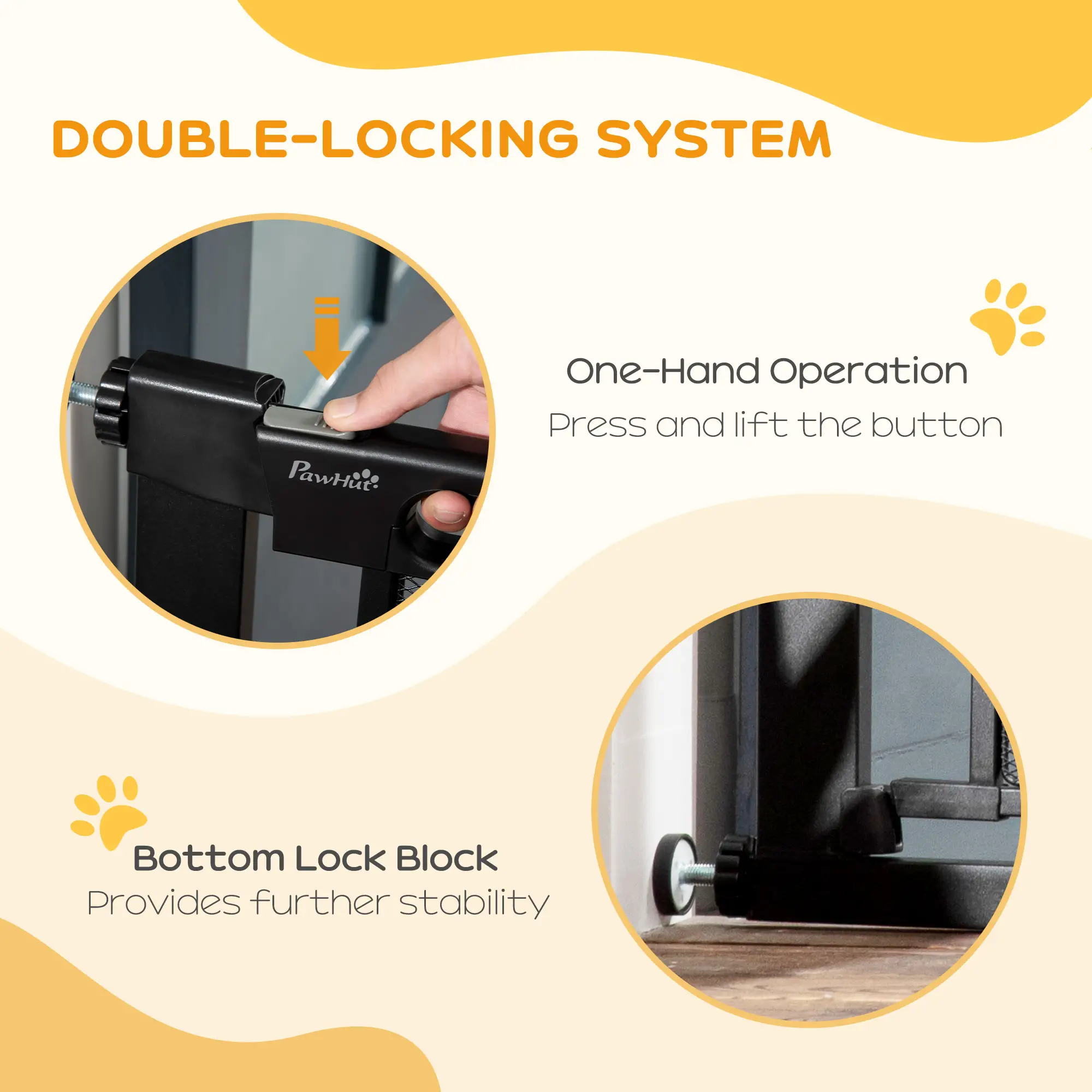 29.5"-40.6" Metal Pet Gate, Auto Closing Door, Double Locking, Black - Image 4