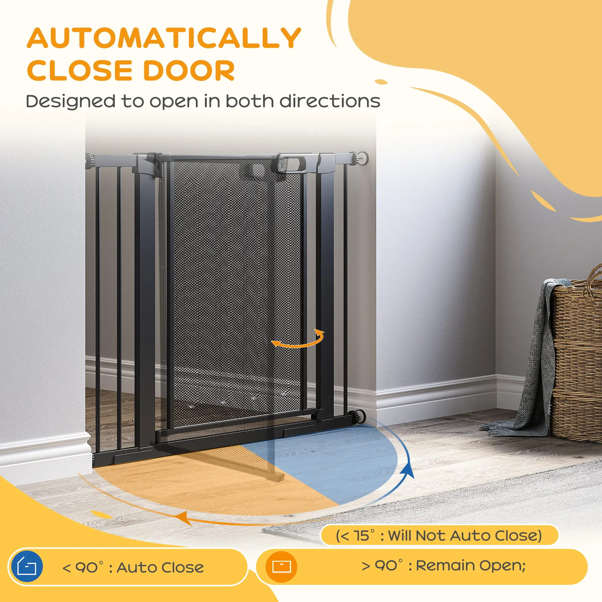 29.5"-40.6" Metal Pet Gate, Auto Closing Door, Double Locking, Black - Image 5