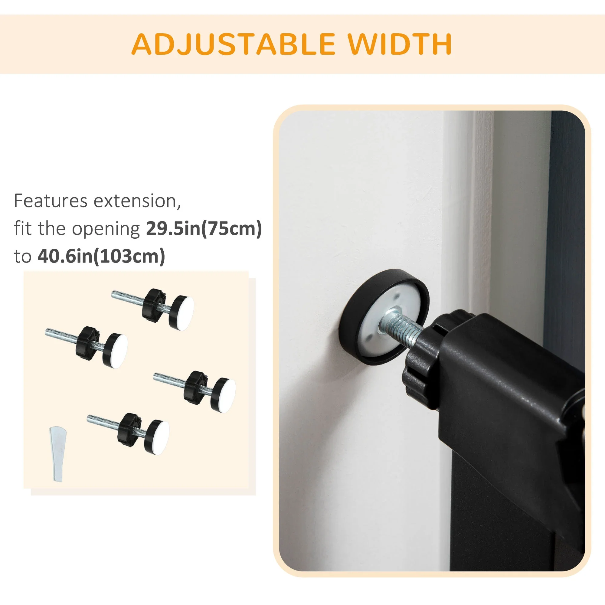 29.5"-40.6" Metal Pet Gate, Auto Closing Door, Double Locking, Black - Image 6