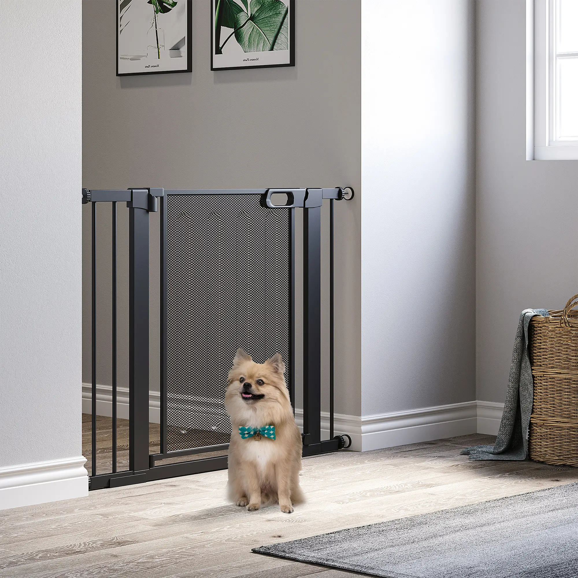 29.5"-40.6" Metal Pet Gate, Auto Closing Door, Double Locking, Black - Image 8