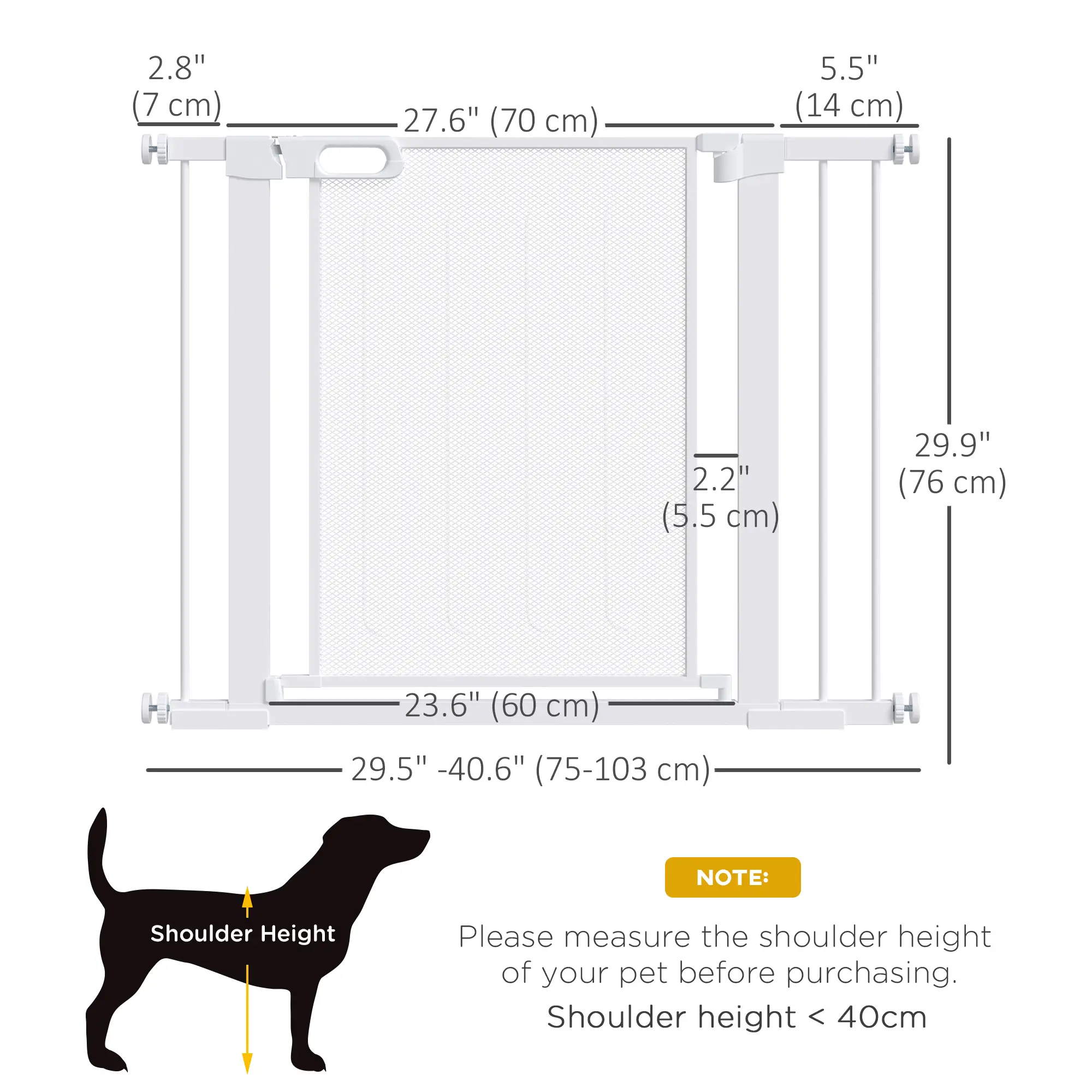 29.5"-40.6" Metal Pet Gate, Auto Closing Door, Double Locking, White - Image 3