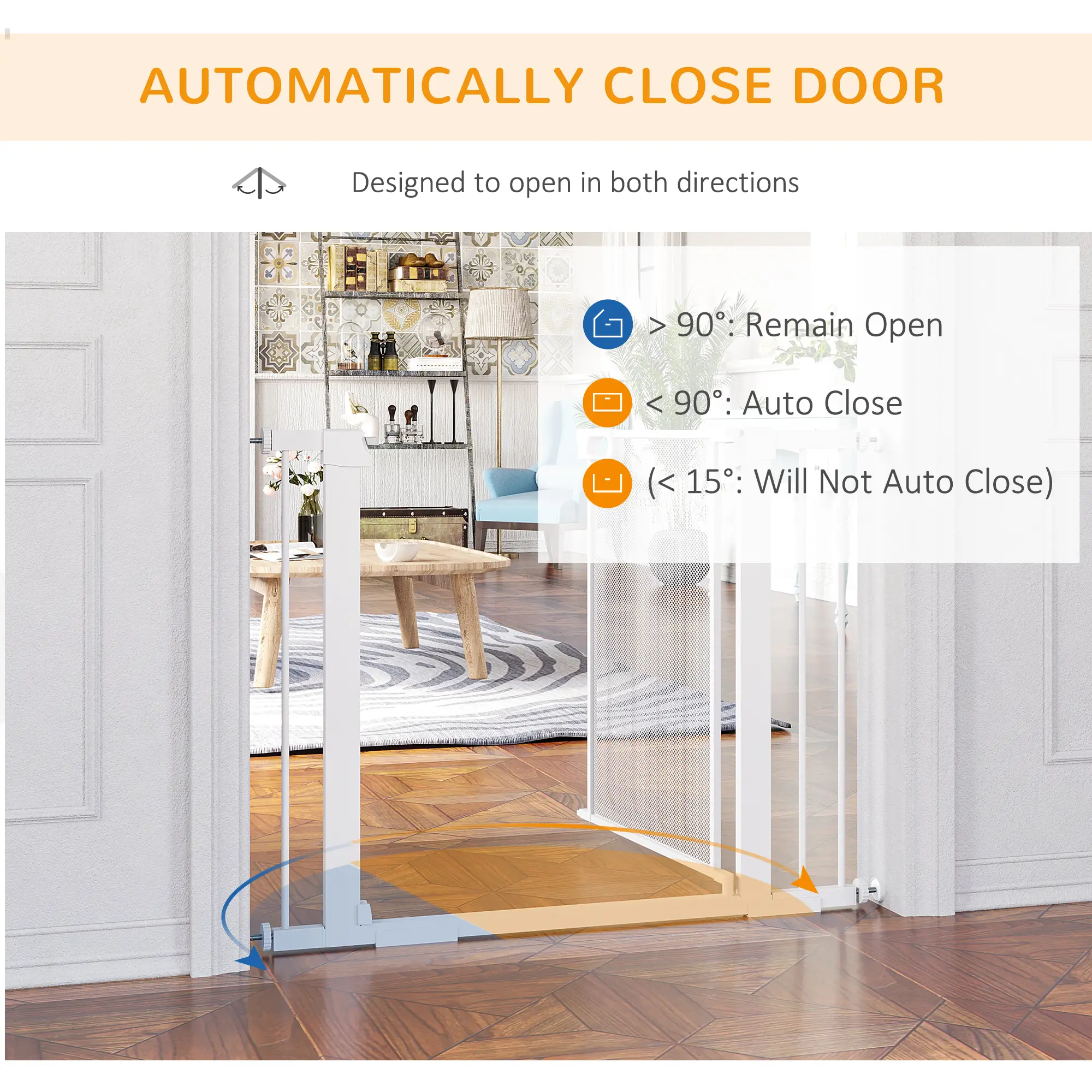 29.5"-40.6" Metal Pet Gate, Auto Closing Door, Double Locking, White - Image 5