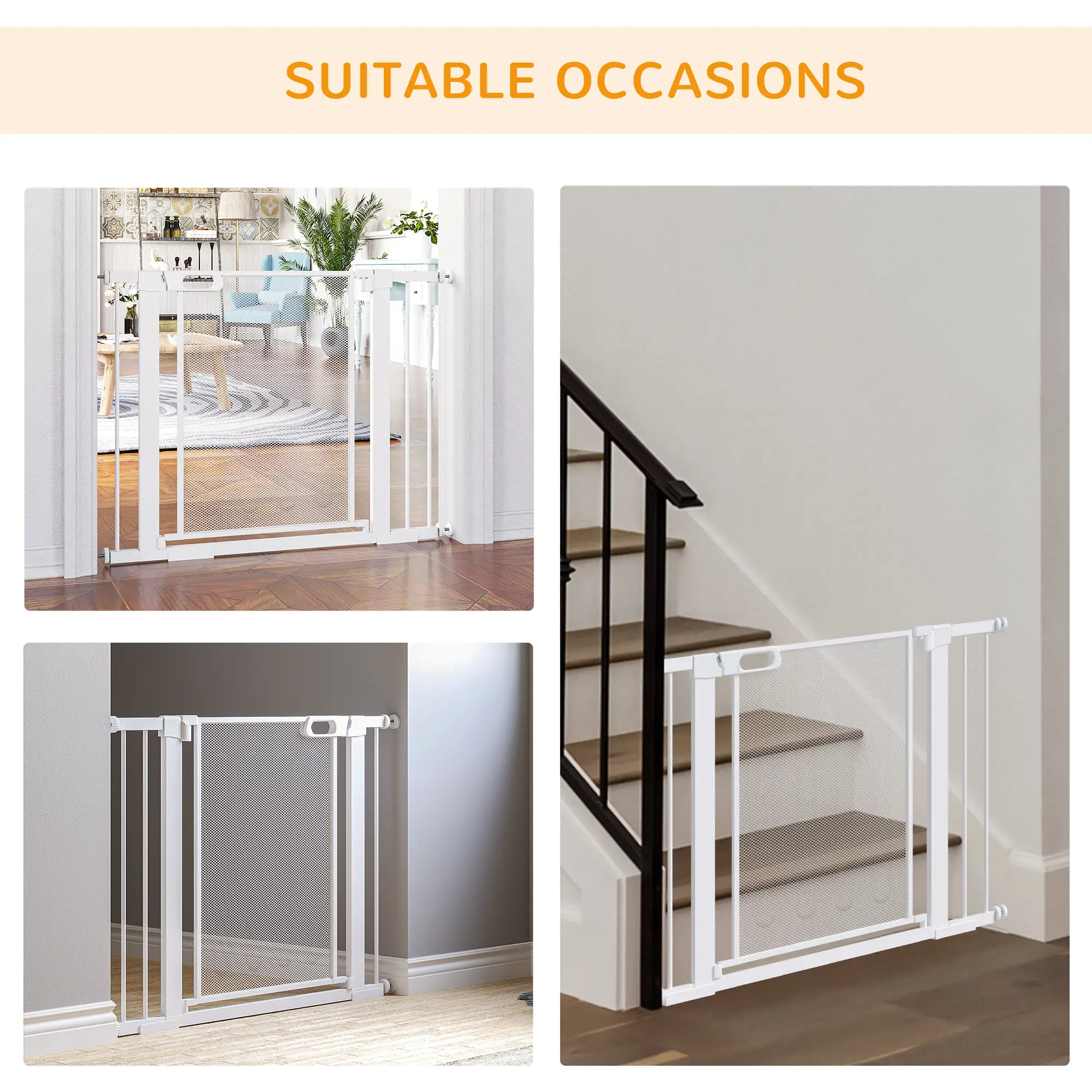 29.5"-40.6" Metal Pet Gate, Auto Closing Door, Double Locking, White - Image 7