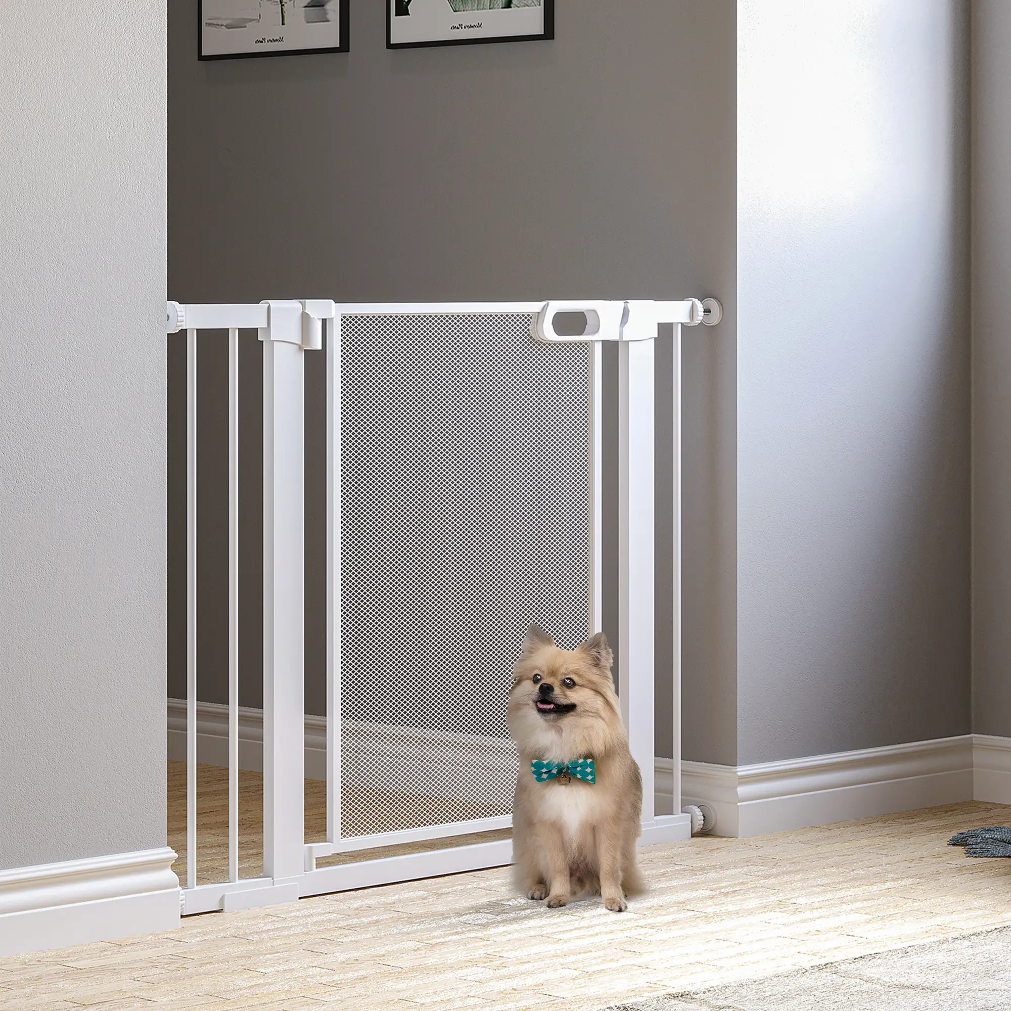 29.5"-40.6" Metal Pet Gate, Auto Closing Door, Double Locking, White - Image 8
