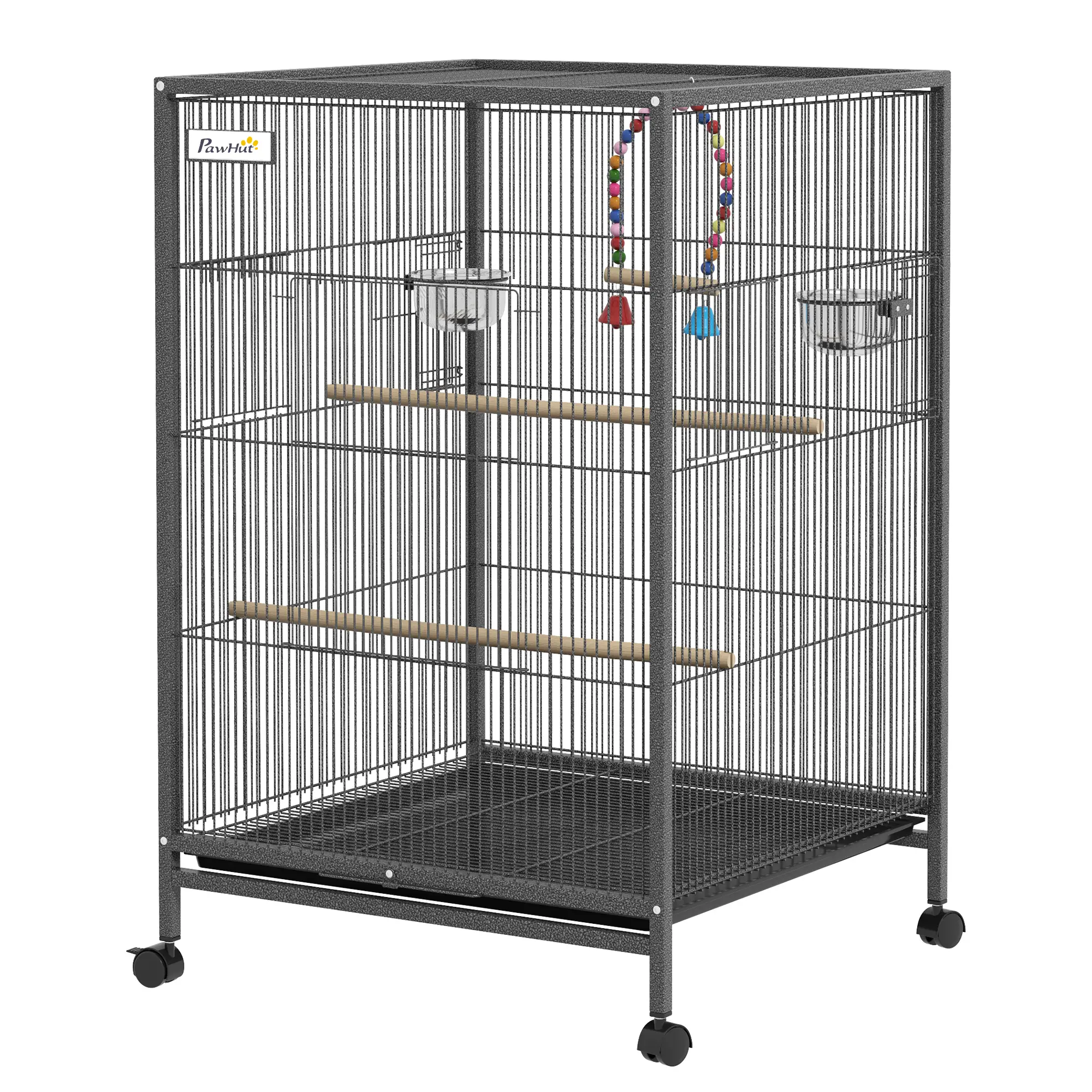 29" Bird Cage for Parrots, Lovebirds, Budgies, Finches, Flight Cage, Grey - Image 11