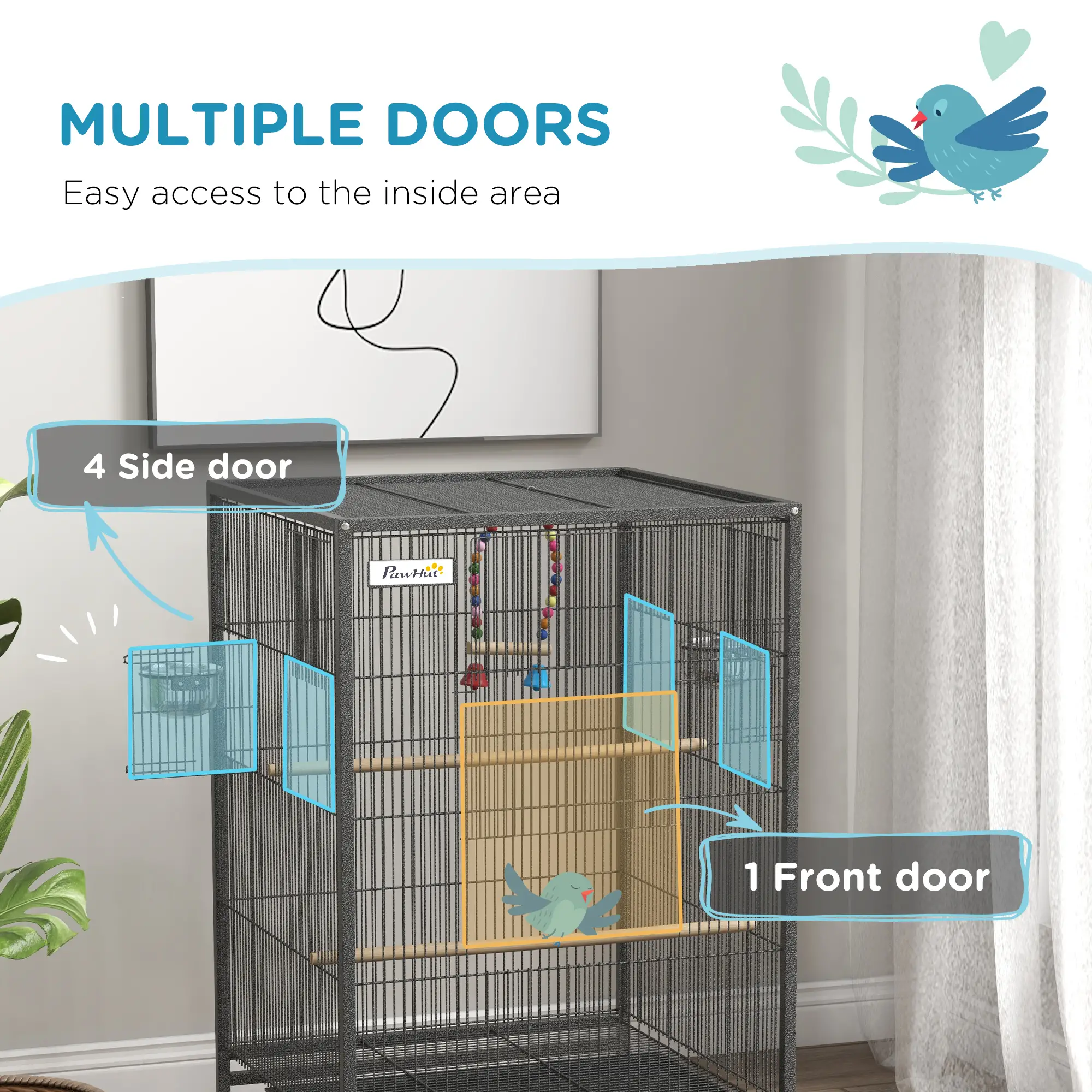 29" Bird Cage for Parrots, Lovebirds, Budgies, Finches, Flight Cage, Grey - Image 4