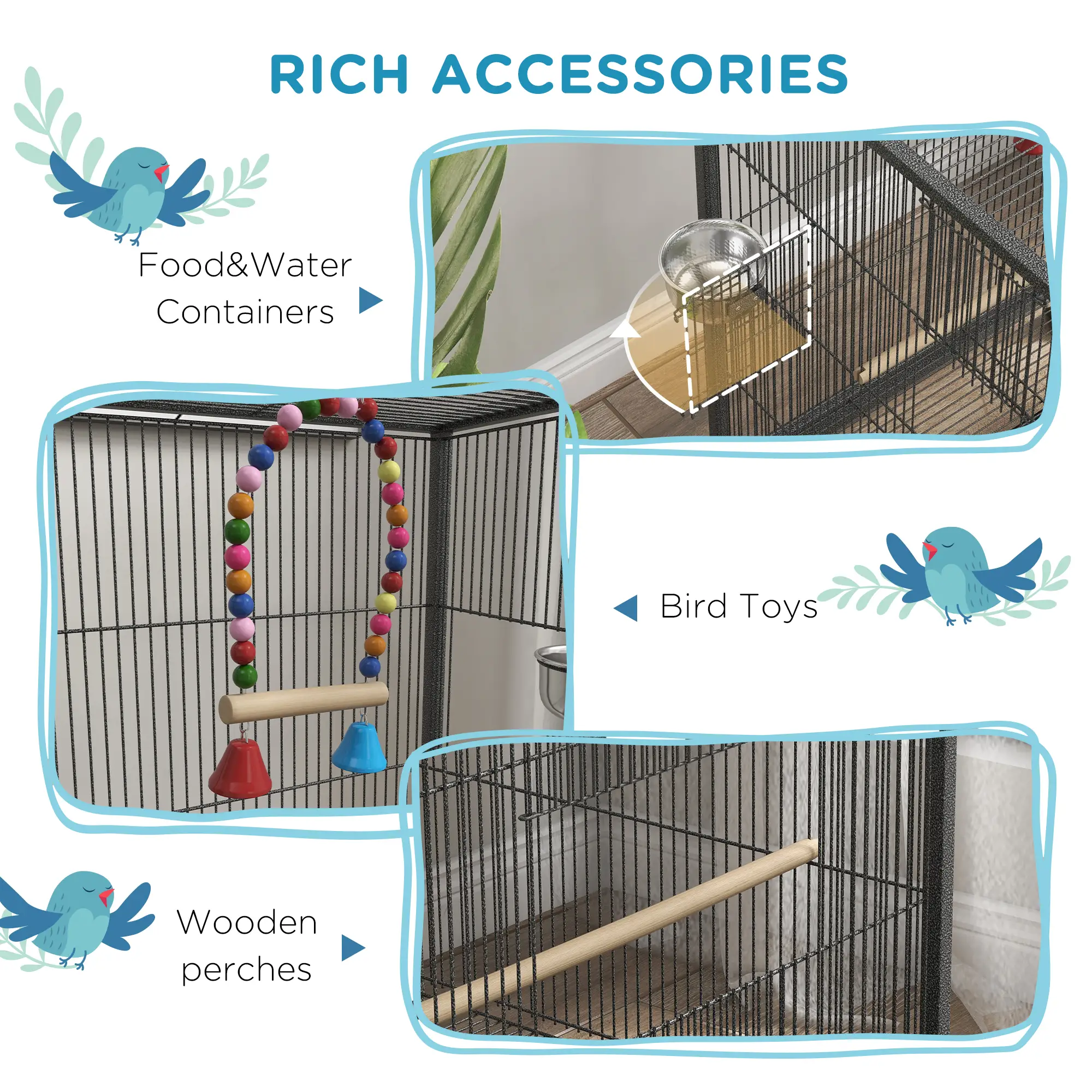 29" Bird Cage for Parrots, Lovebirds, Budgies, Finches, Flight Cage, Grey - Image 5